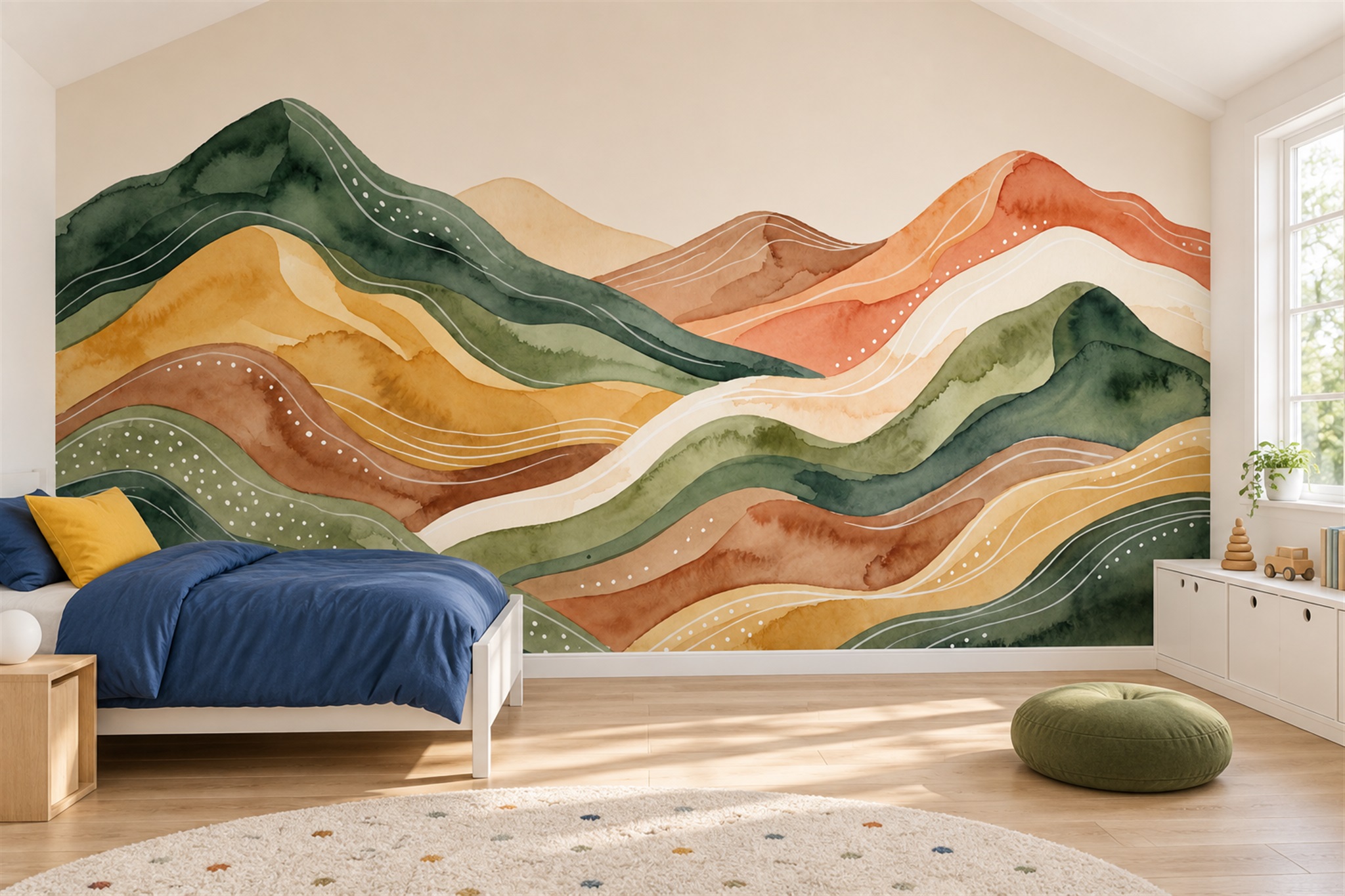Green Hills Scenic Wallpaper Mural Nursery-wallpaper-murals, Peel-and-stick Finish