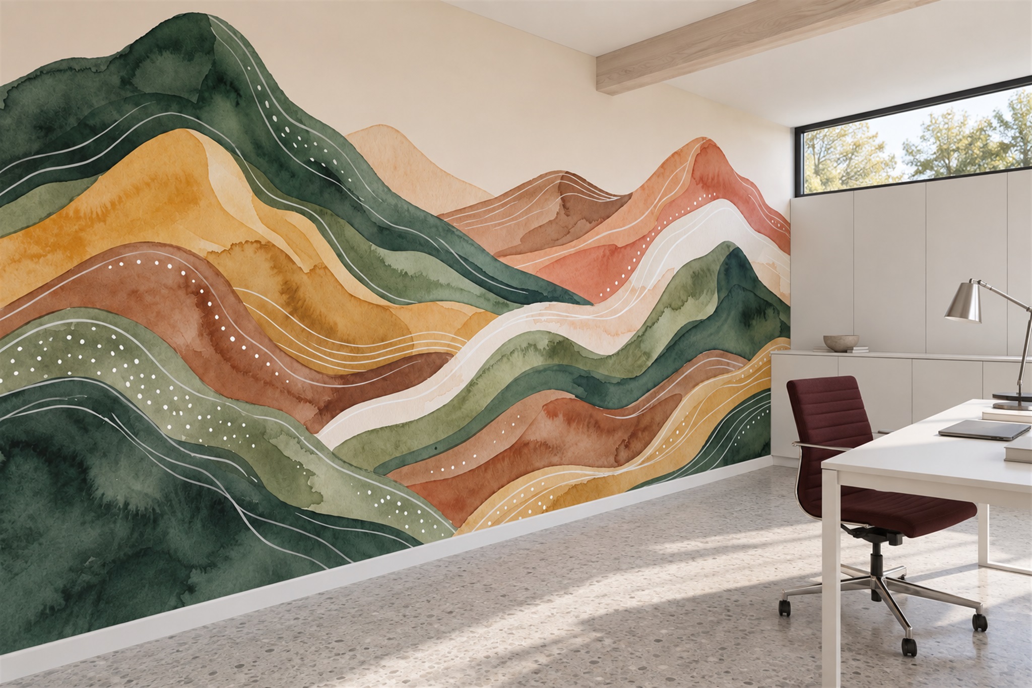Green Hills Scenic Wallpaper Mural Dining-room-wallpaper-murals, Peel-and-stick Finish