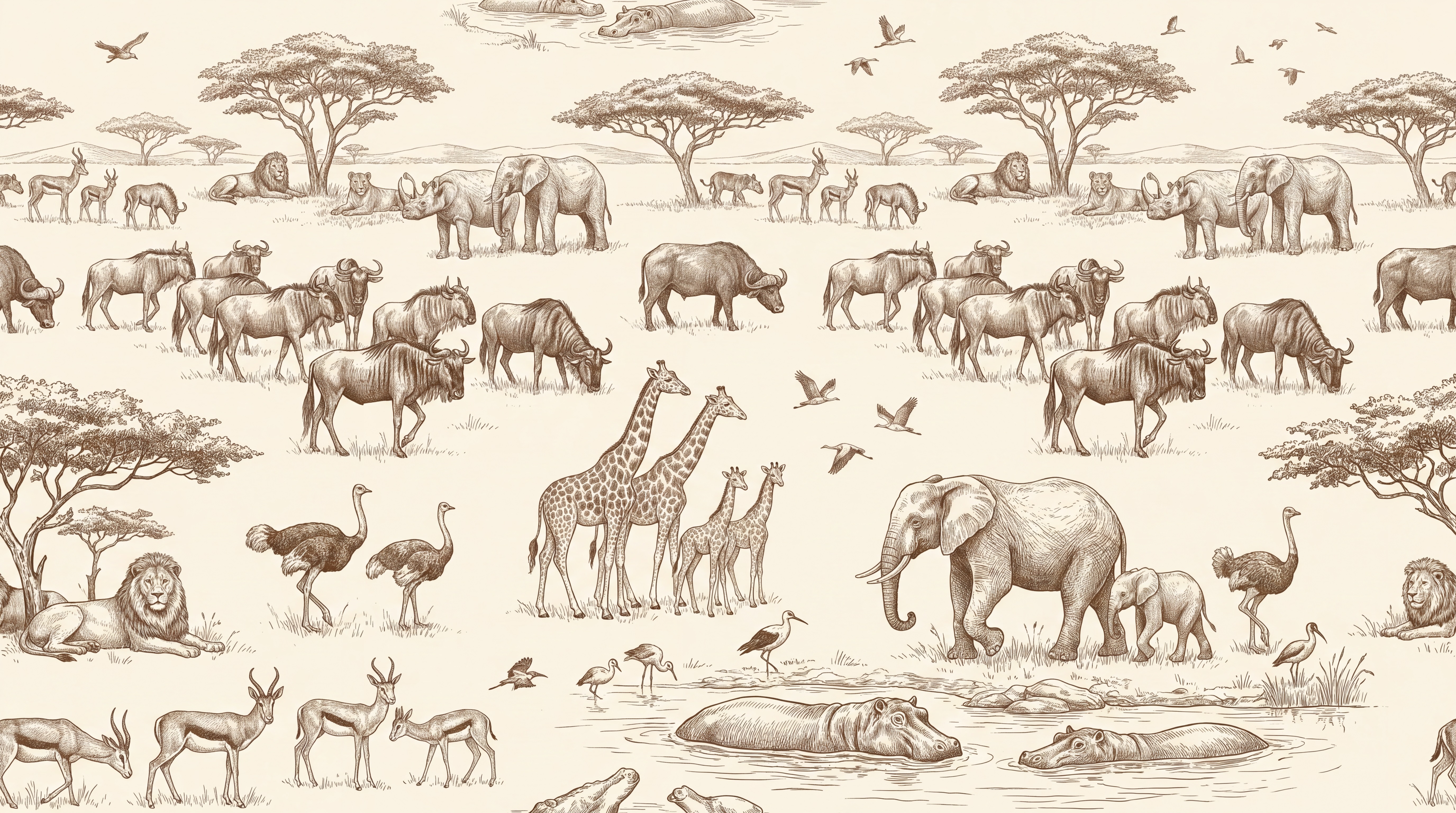 Sepia Safari Scenic Wallpaper Mural, Peel-and-stick Finish