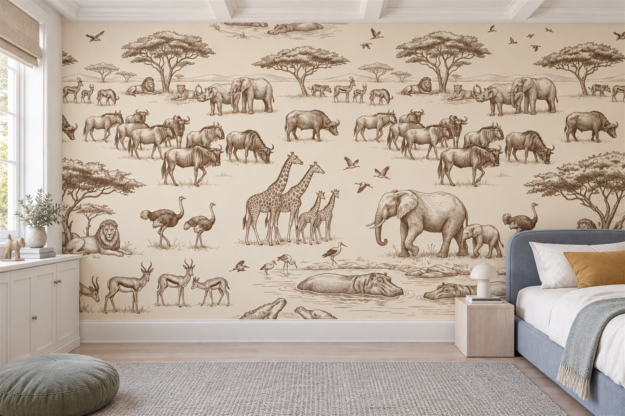 Sepia Safari Scenic Wallpaper Mural Feature-wall-wallpaper-murals, Peel-and-stick Finish