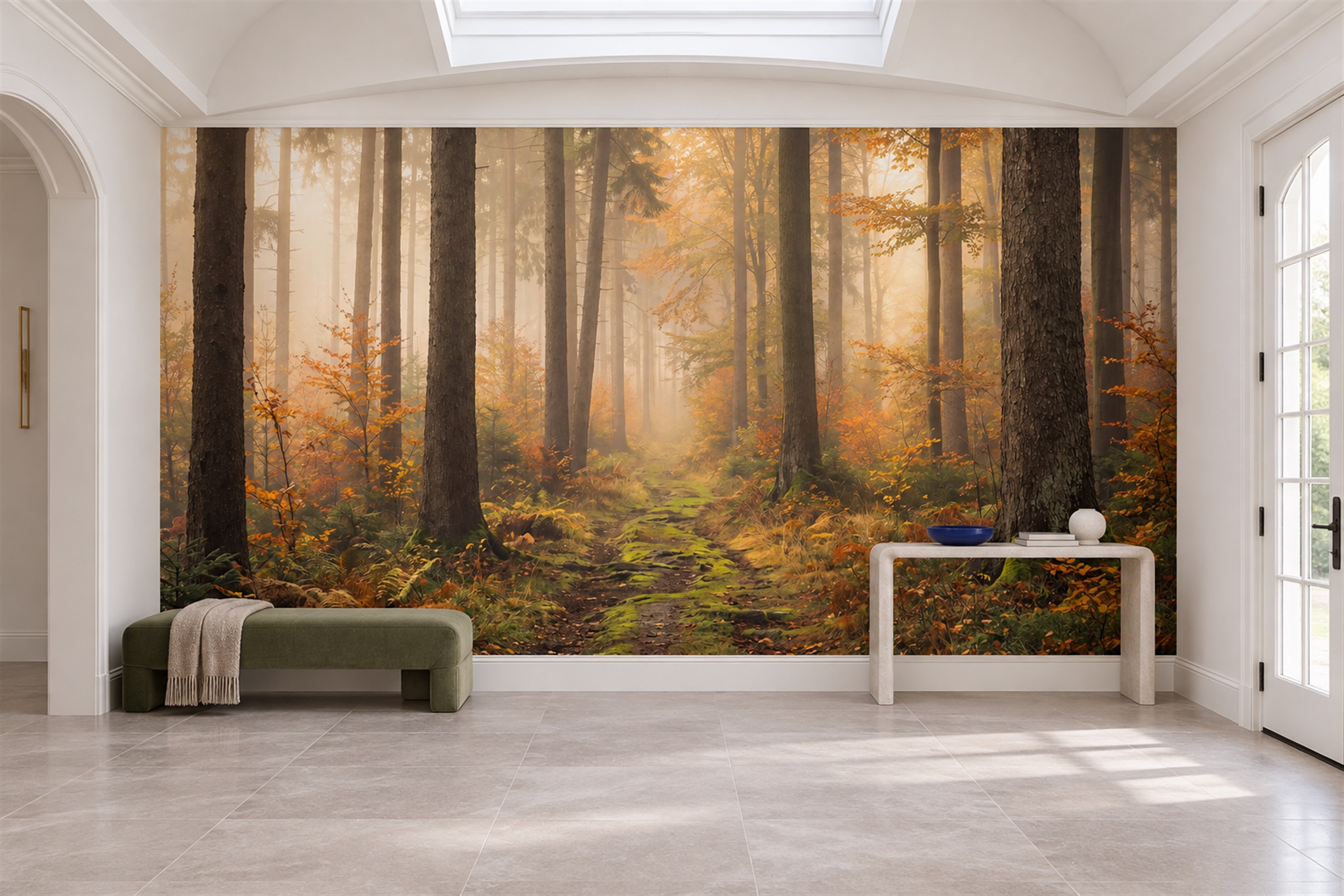 Gold Forest Scenic Layered Wallpaper Mural Entryway-wallpaper-murals, Peel-and-stick Finish