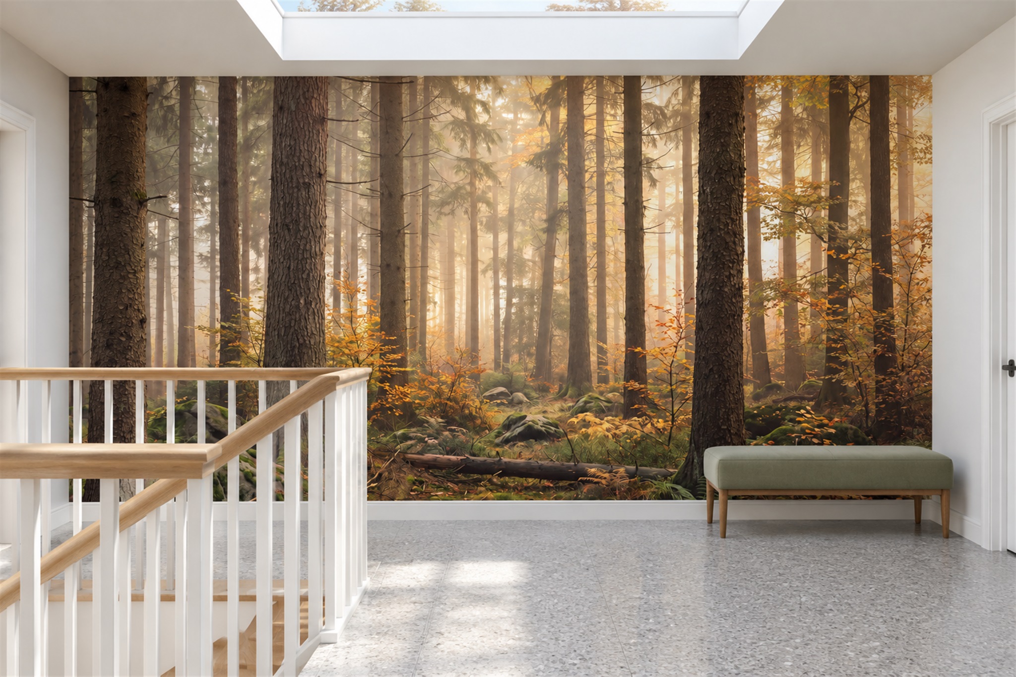 Gold Misty Artful Wallpaper Mural Dining-room-wallpaper-murals, Peel-and-stick Finish