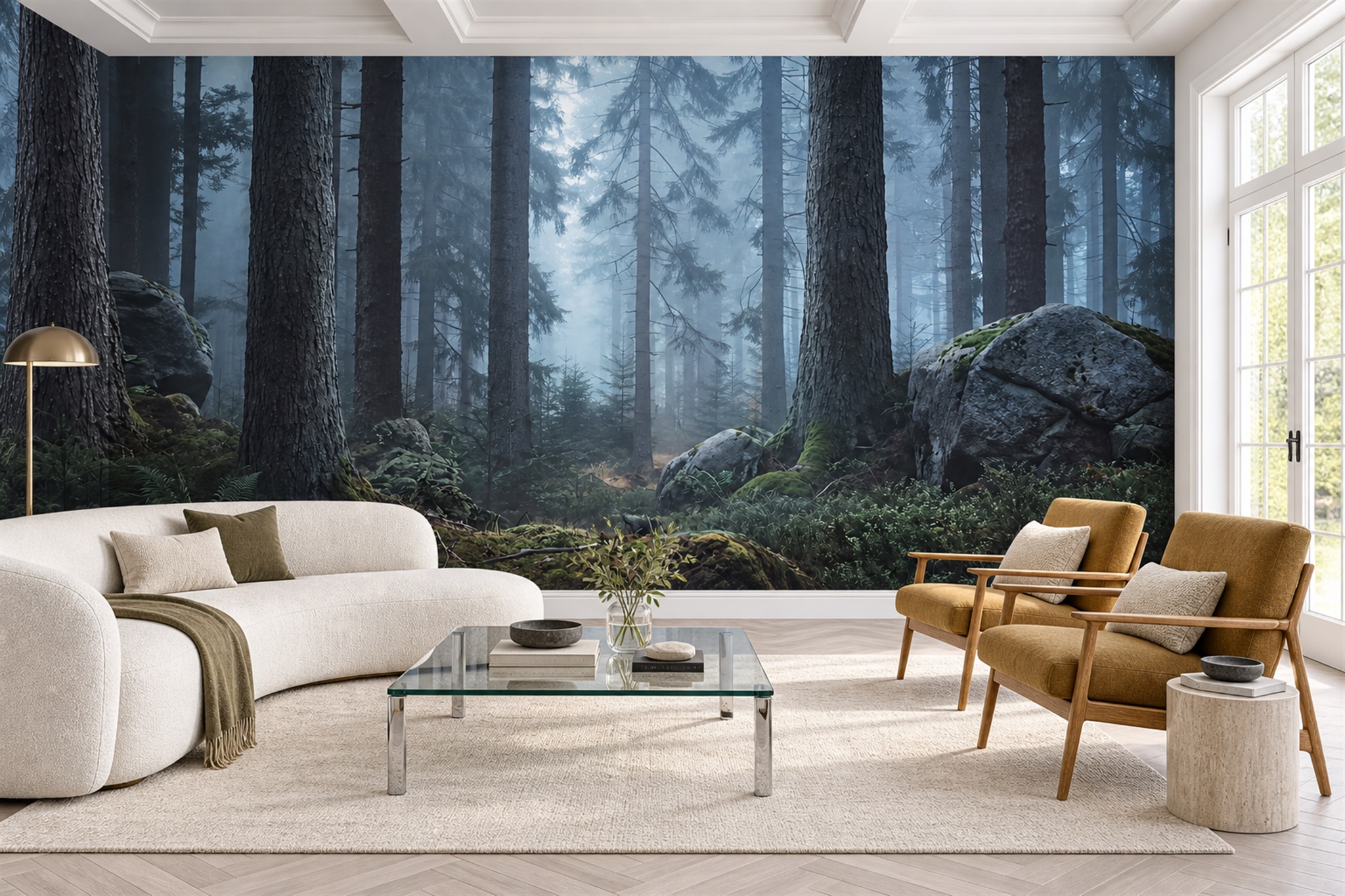 Blue Forest Scenic Wallpaper Mural, Peel-and-stick Finish