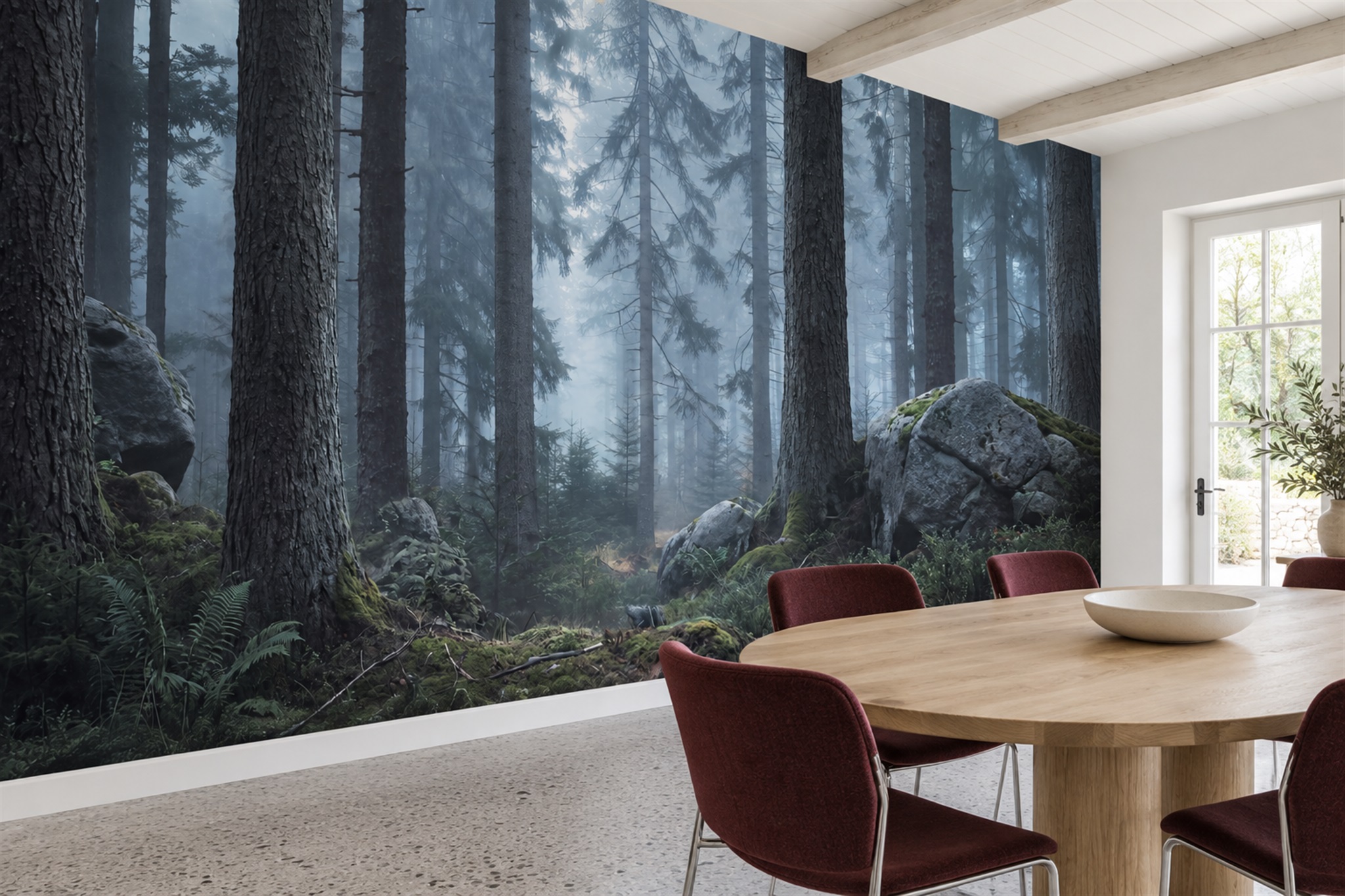 Blue Forest Scenic Wallpaper Mural Office-wallpaper-murals, Shown In A Home Office, Peel-and-stick Finish