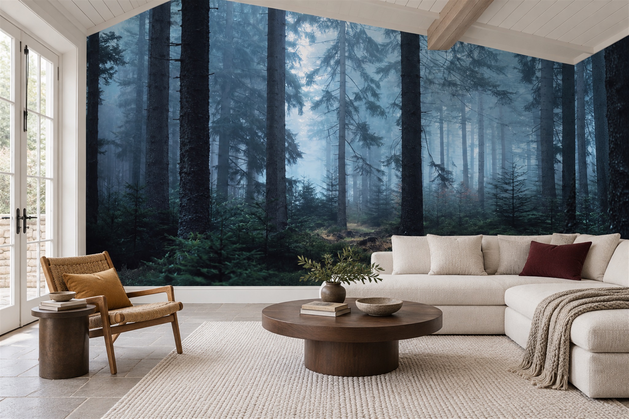 Blue Pattern Decorative Wallpaper Mural Layered Tones Wallpaper Mural Accent-wall-wallpaper-murals, Peel-and-stick Finish