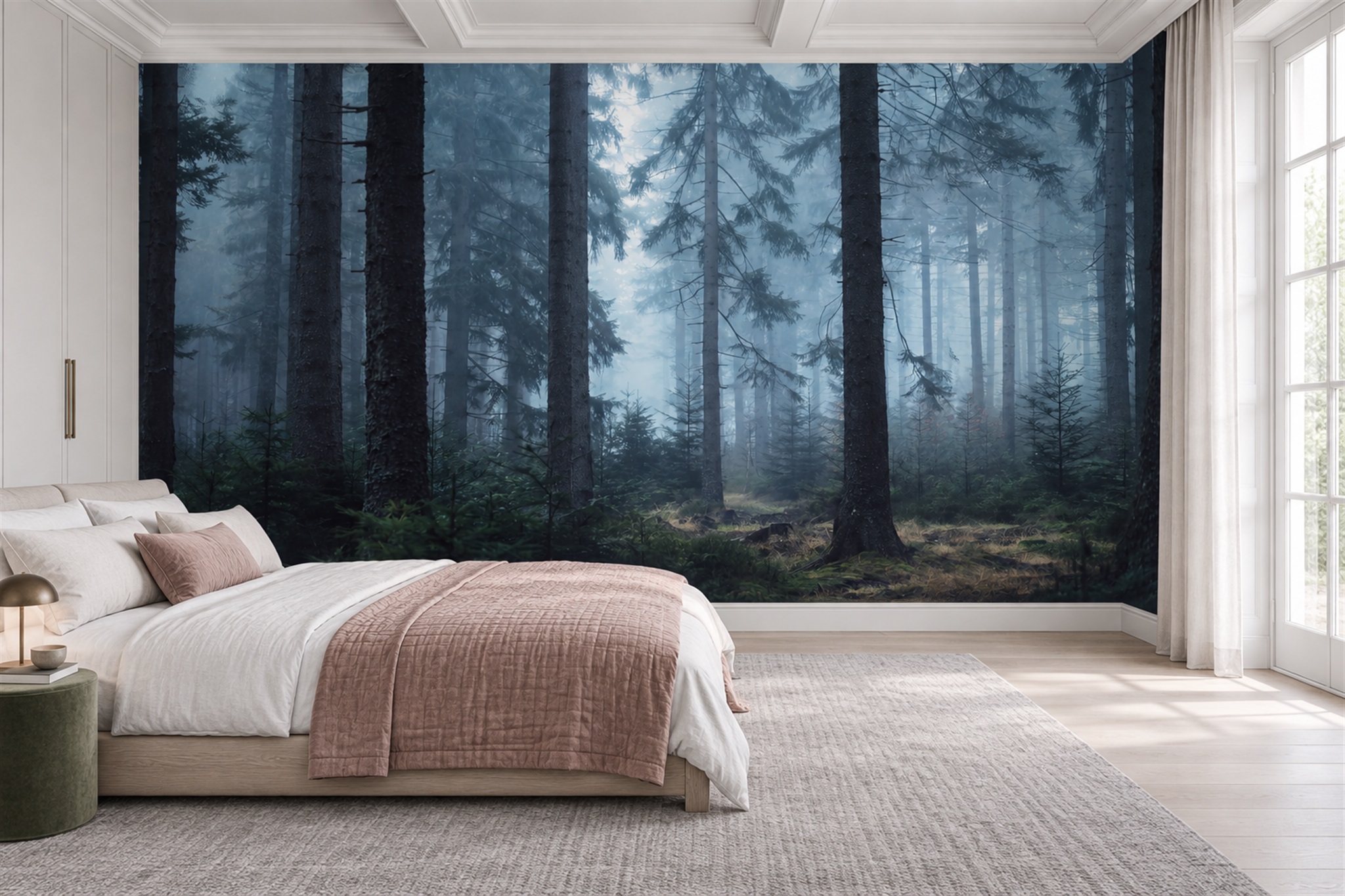 Blue Pattern Decorative Wallpaper Mural Layered Tones Wallpaper Mural Accent-wall-wallpaper-murals, Peel-and-stick Finish