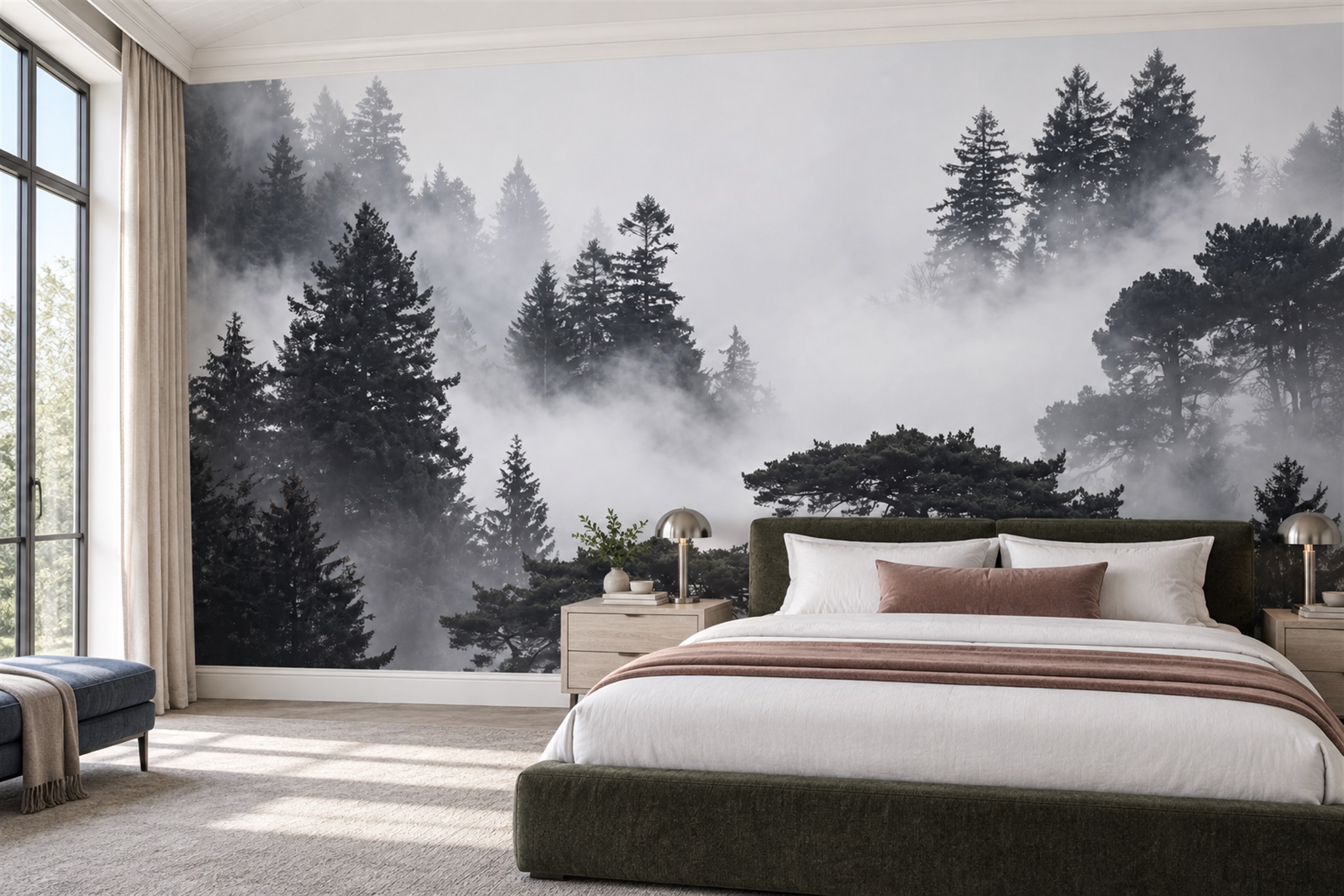 Grey Pine Scenic Wallpaper Mural Bedroom-wallpaper-murals, Peel-and-stick Finish