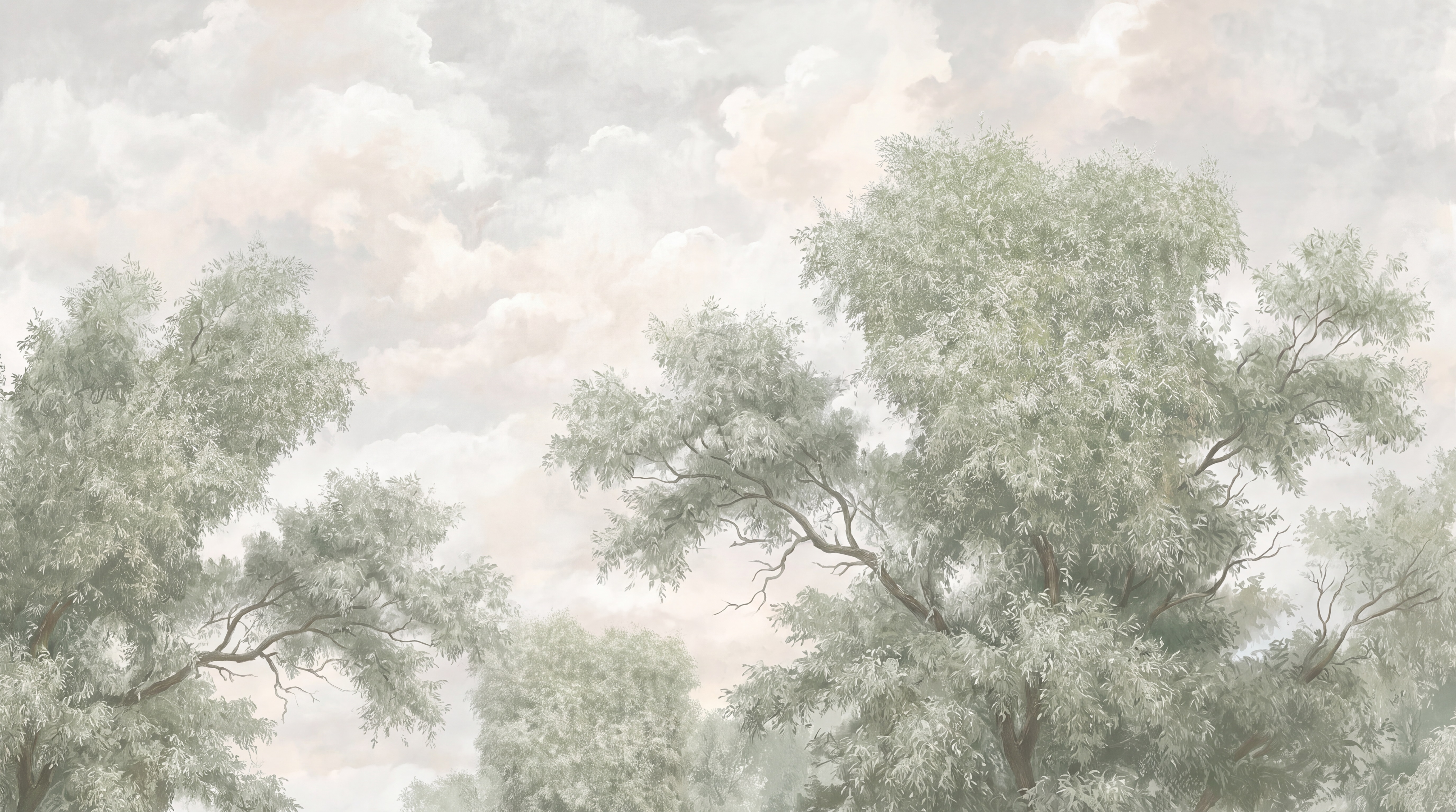 Sage Trees Scenic Watercolour Wallpaper Mural, Peel-and-stick Finish