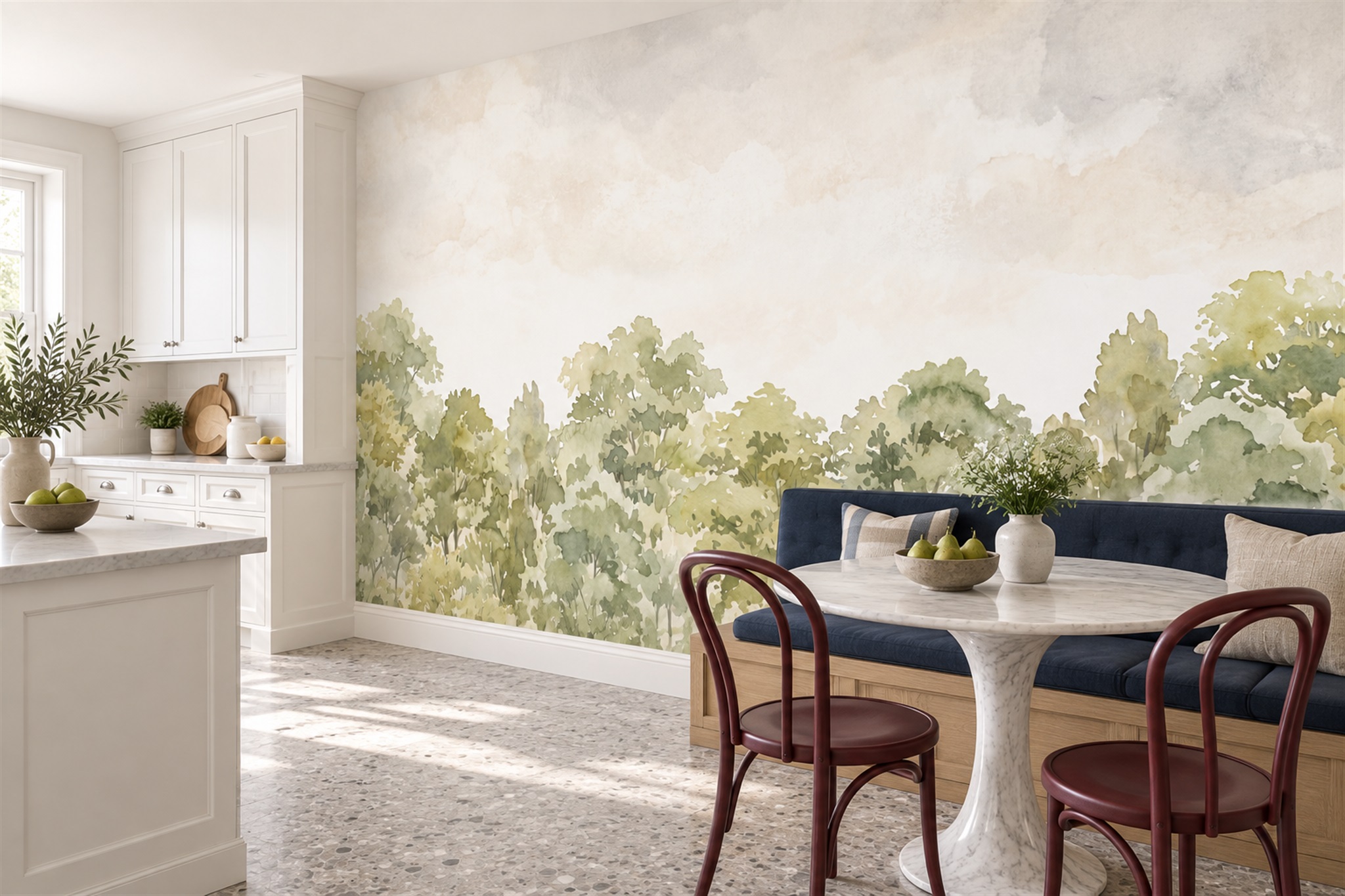 Olive Pattern Decorative Layered Wallpaper Mural Nursery-wallpaper-murals, Peel-and-stick Finish