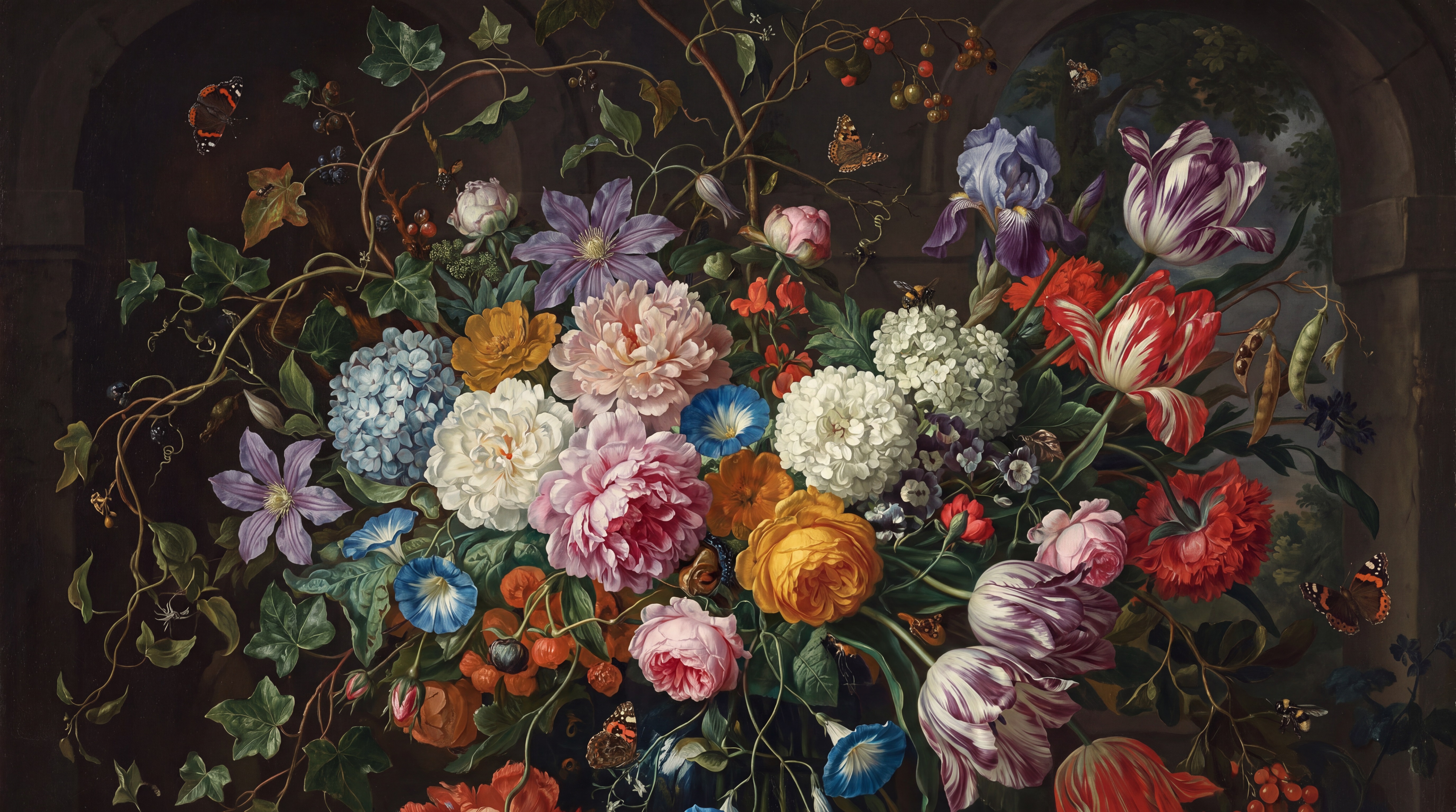 Black Bouquet Botanical Wallpaper Mural, Peel-and-stick Finish