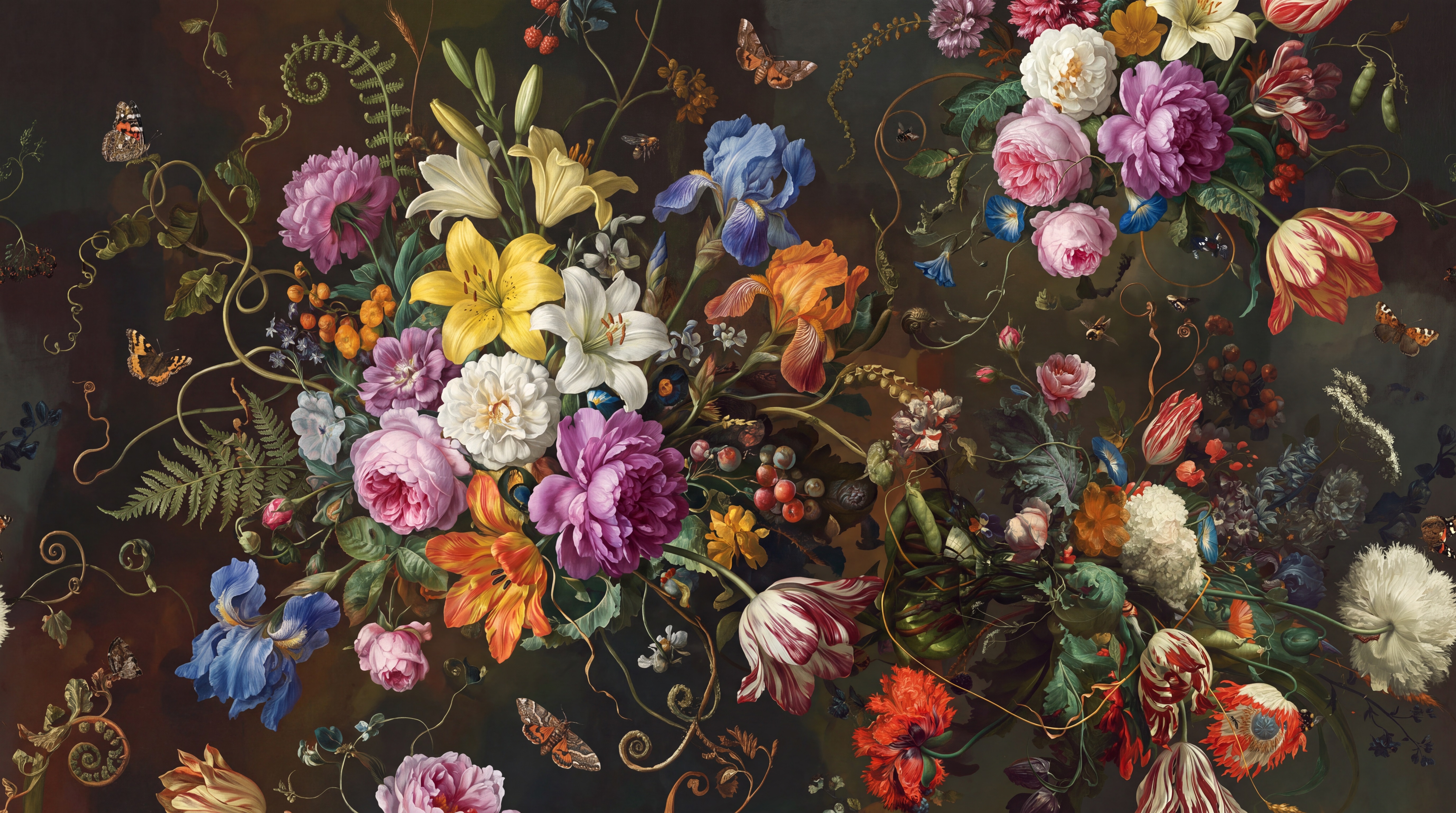 Black Floral Botanical Wallpaper Mural, Peel-and-stick Finish