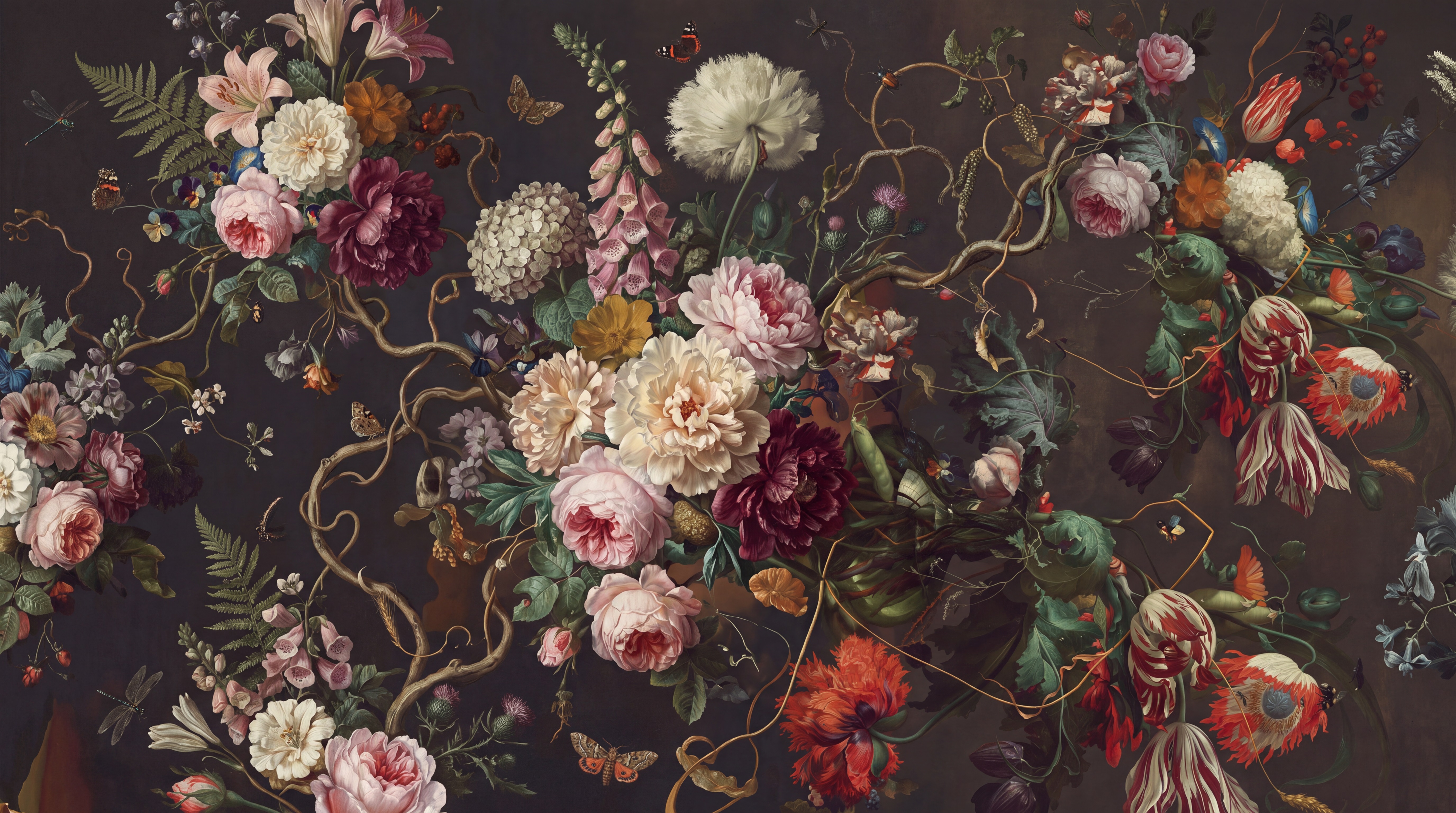 Black Rose Botanical Vintage Wallpaper Mural, Peel-and-stick Finish