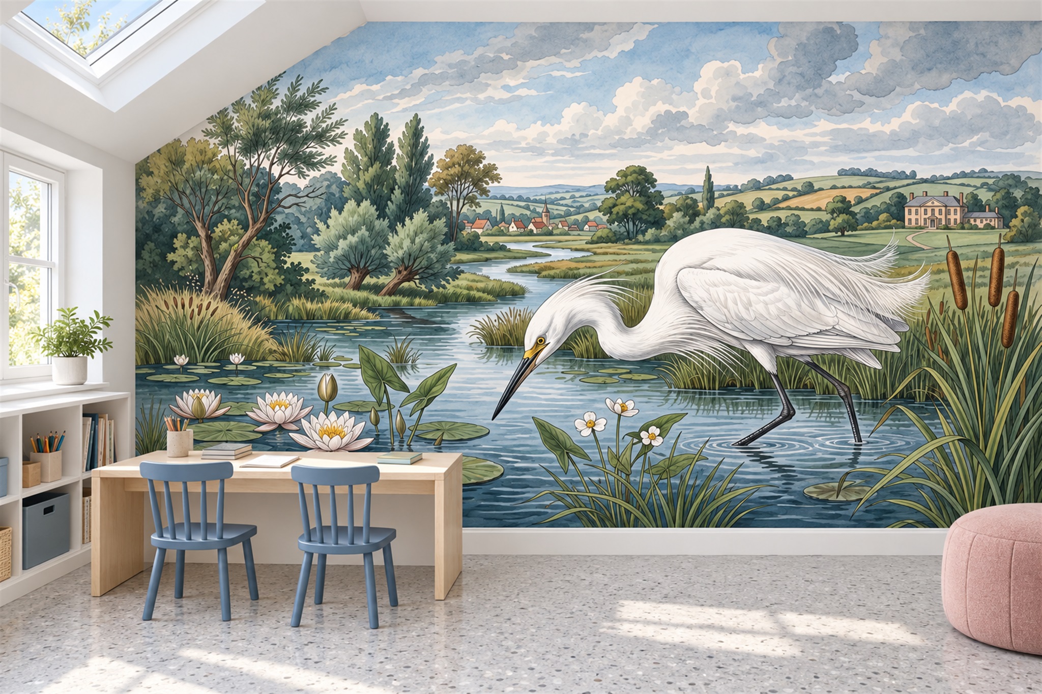 Ivory Pattern Decorative Abstract Wallpaper Mural Office-wallpaper-murals, Shown In A Home Office, Peel-and-stick Finish