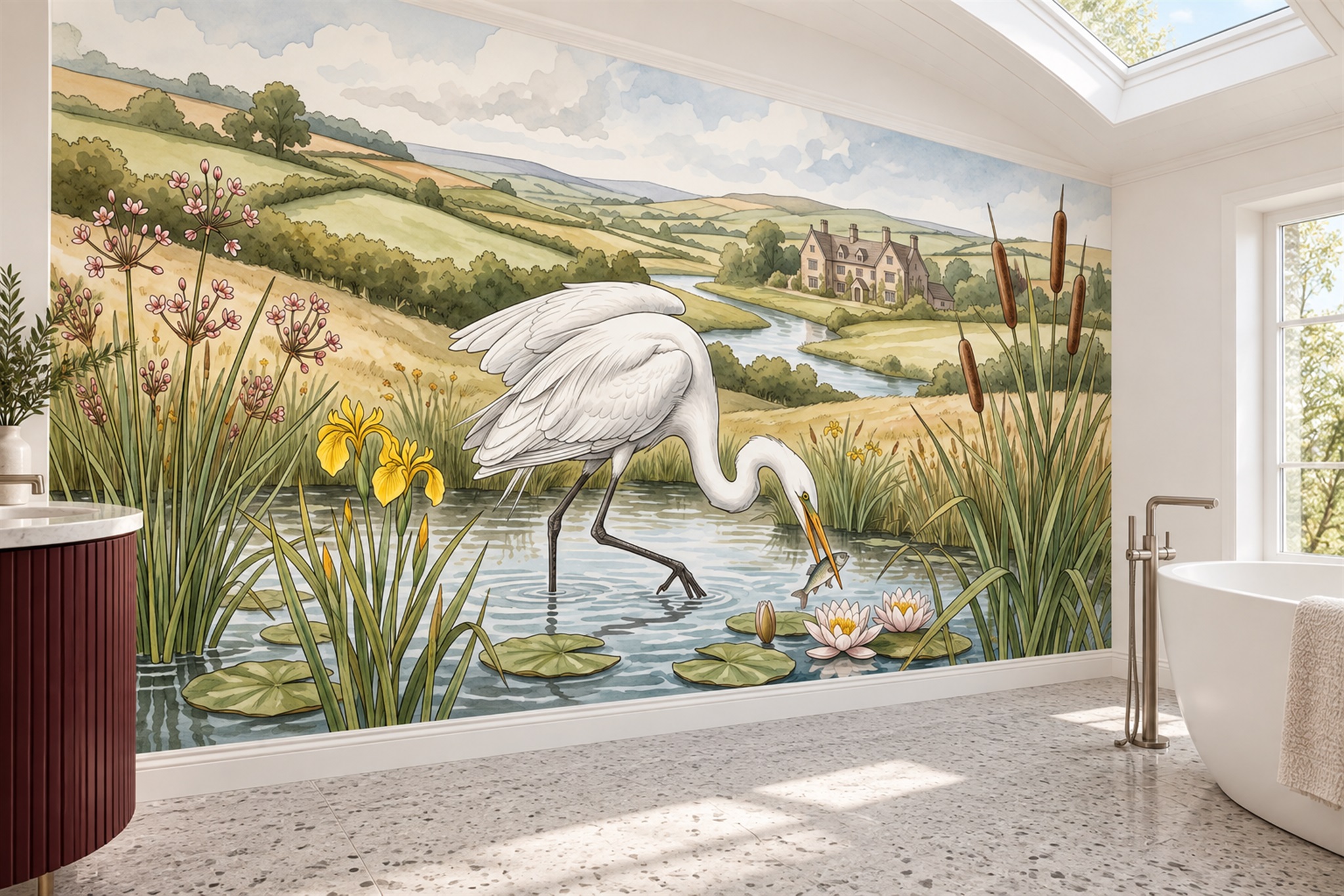 Green Pattern Decorative Wallpaper Mural Bathroom-wallpaper-murals, Peel-and-stick Finish