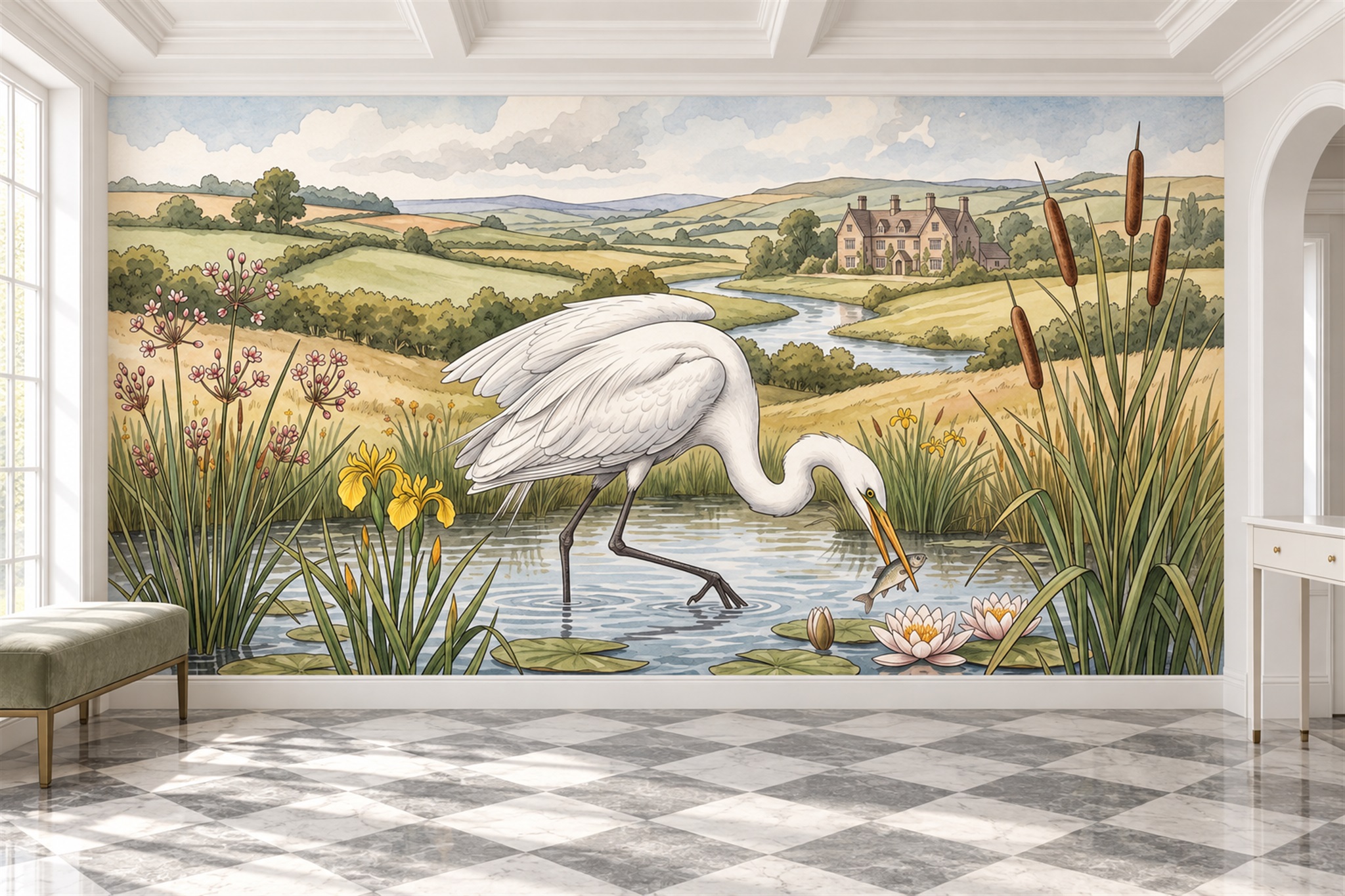 Green Pattern Decorative Wallpaper Mural Feature-wall-wallpaper-murals, Peel-and-stick Finish
