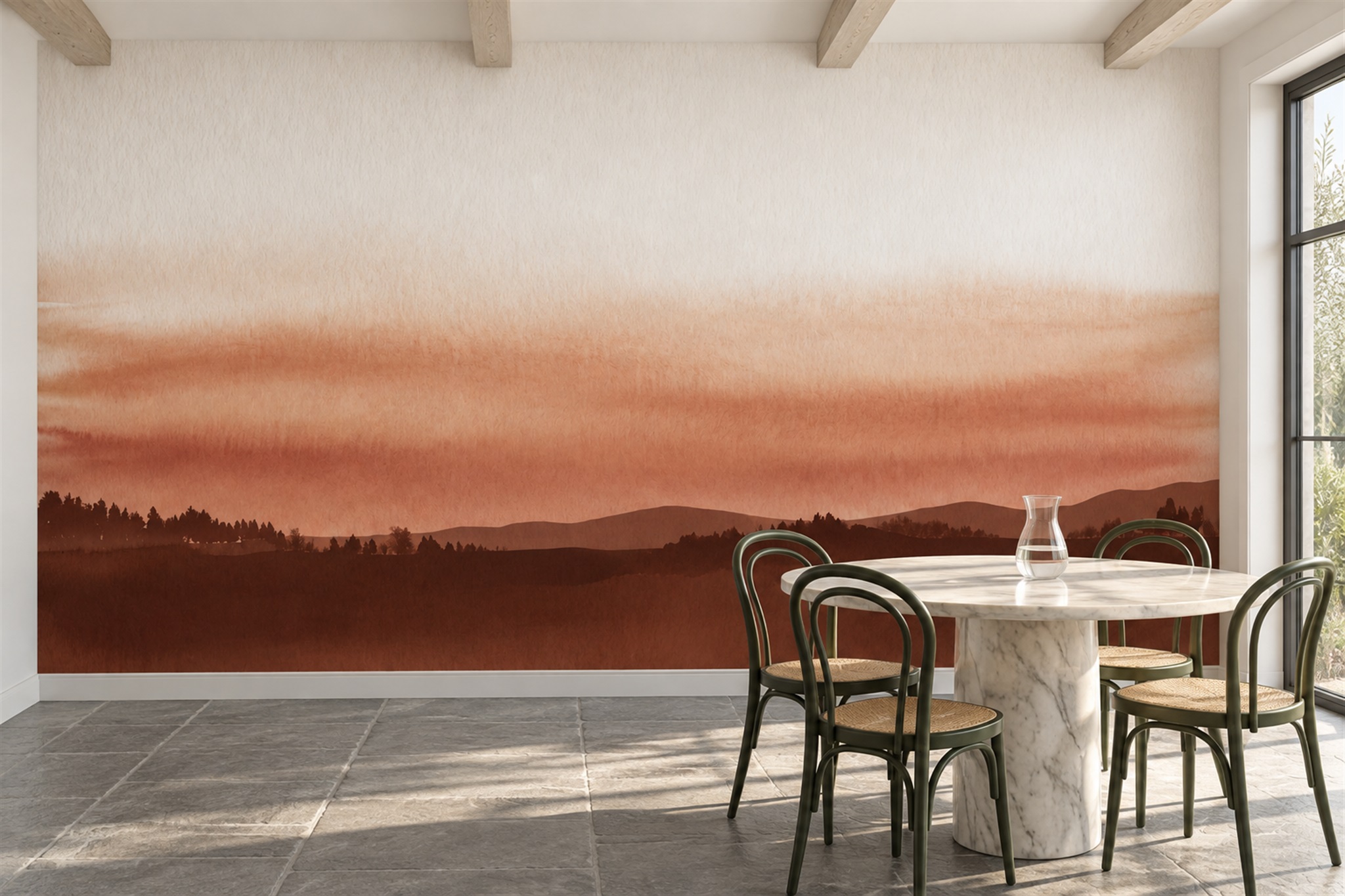 Rust Hills Scenic Wallpaper Mural Dining-room-wallpaper-murals, Peel-and-stick Finish