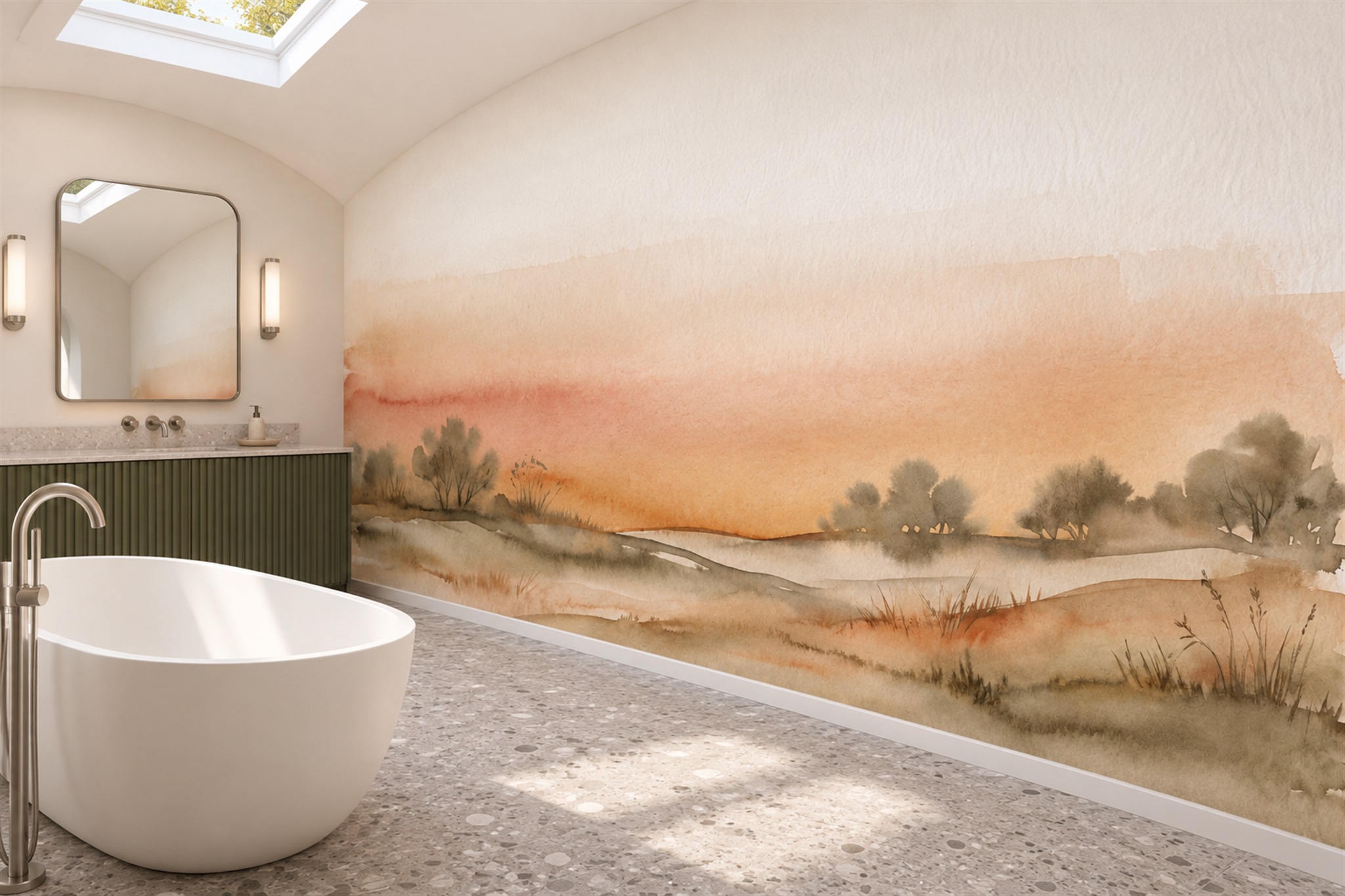 Ochre Pattern Decorative Wallpaper Mural Bathroom-wallpaper-murals, Peel-and-stick Finish