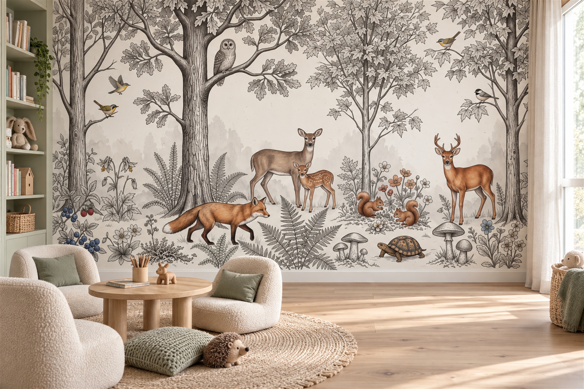 Grey Scenic Scenic Decorative Wallpaper Mural Home-office-wallpaper-murals, Shown In A Home Office, Peel-and-stick Finish