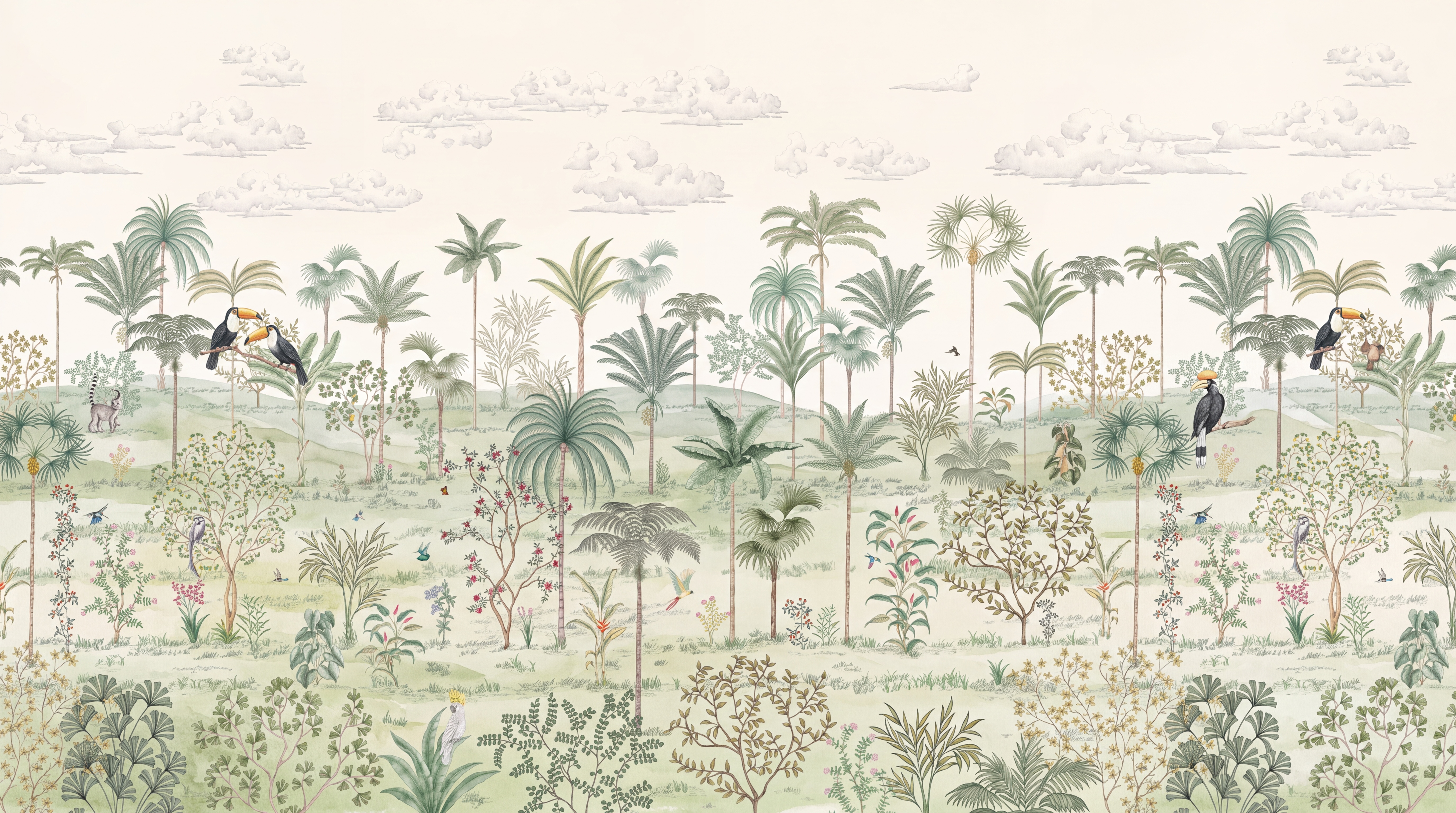 Sage Tropical Artful Wallpaper Mural, Peel-and-stick Finish