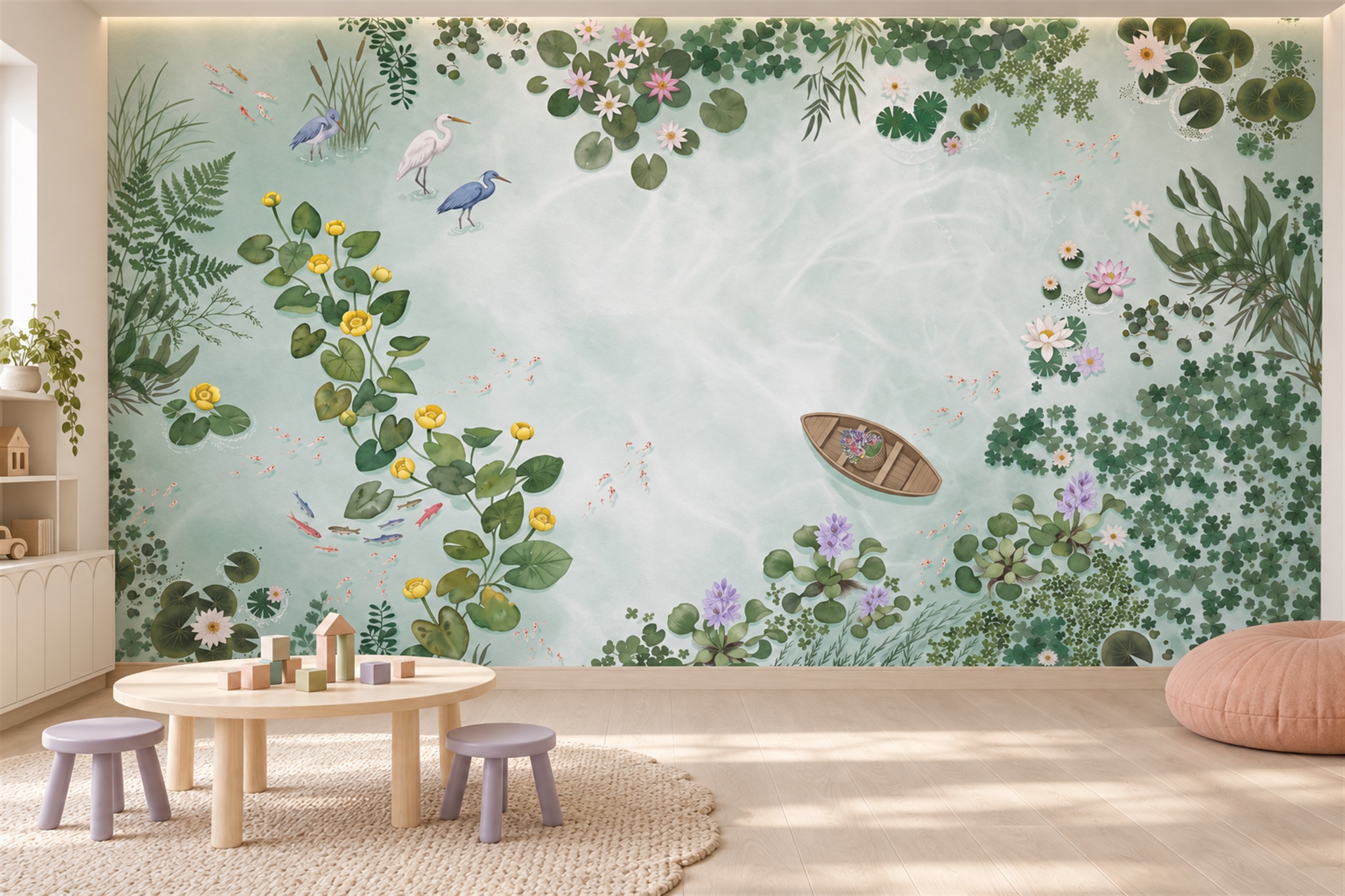 Aqua Pattern Decorative Abstract Wallpaper Mural, Peel-and-stick Finish