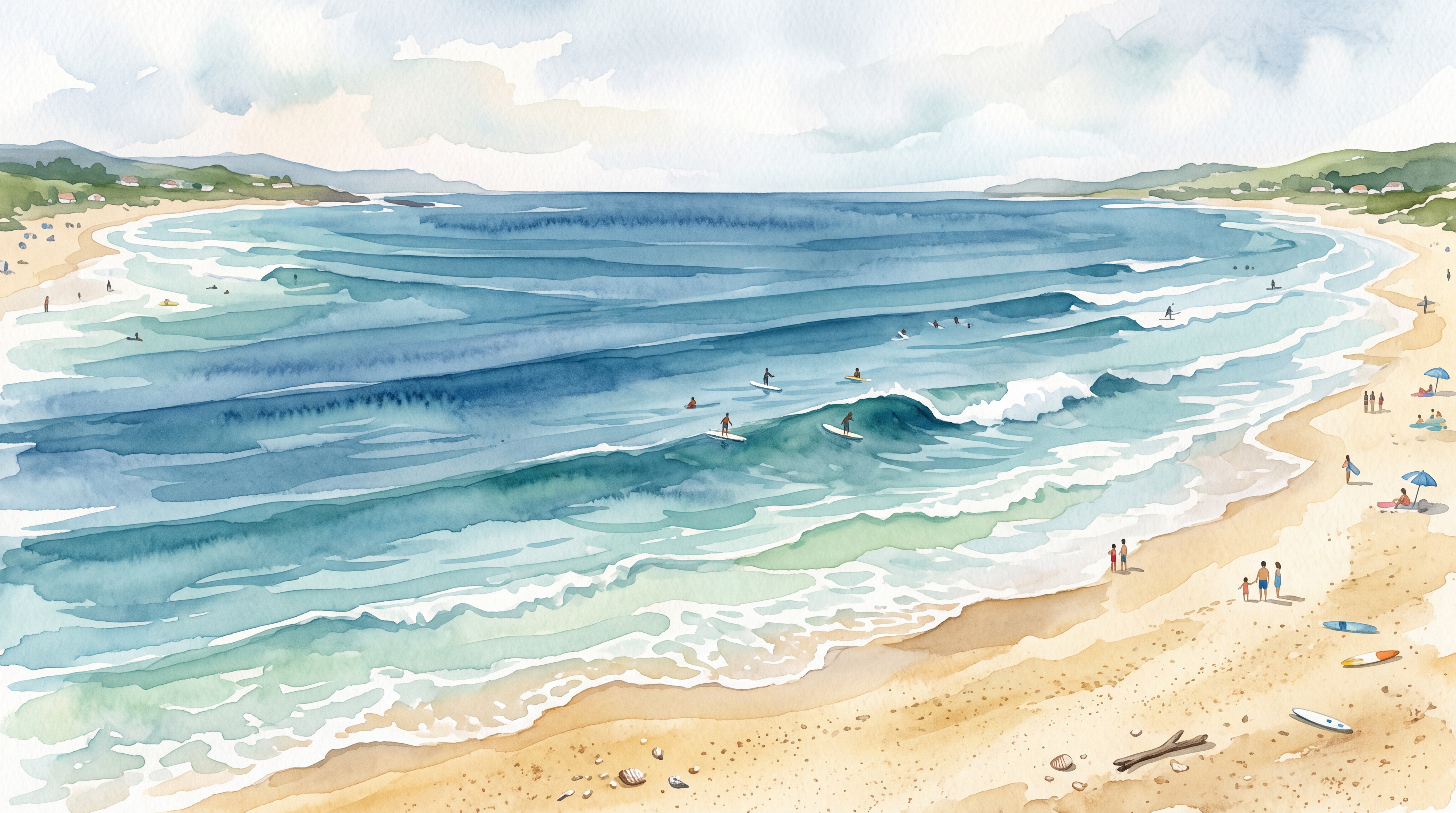 Blue Beach Scenic Wallpaper Mural, Peel-and-stick Finish