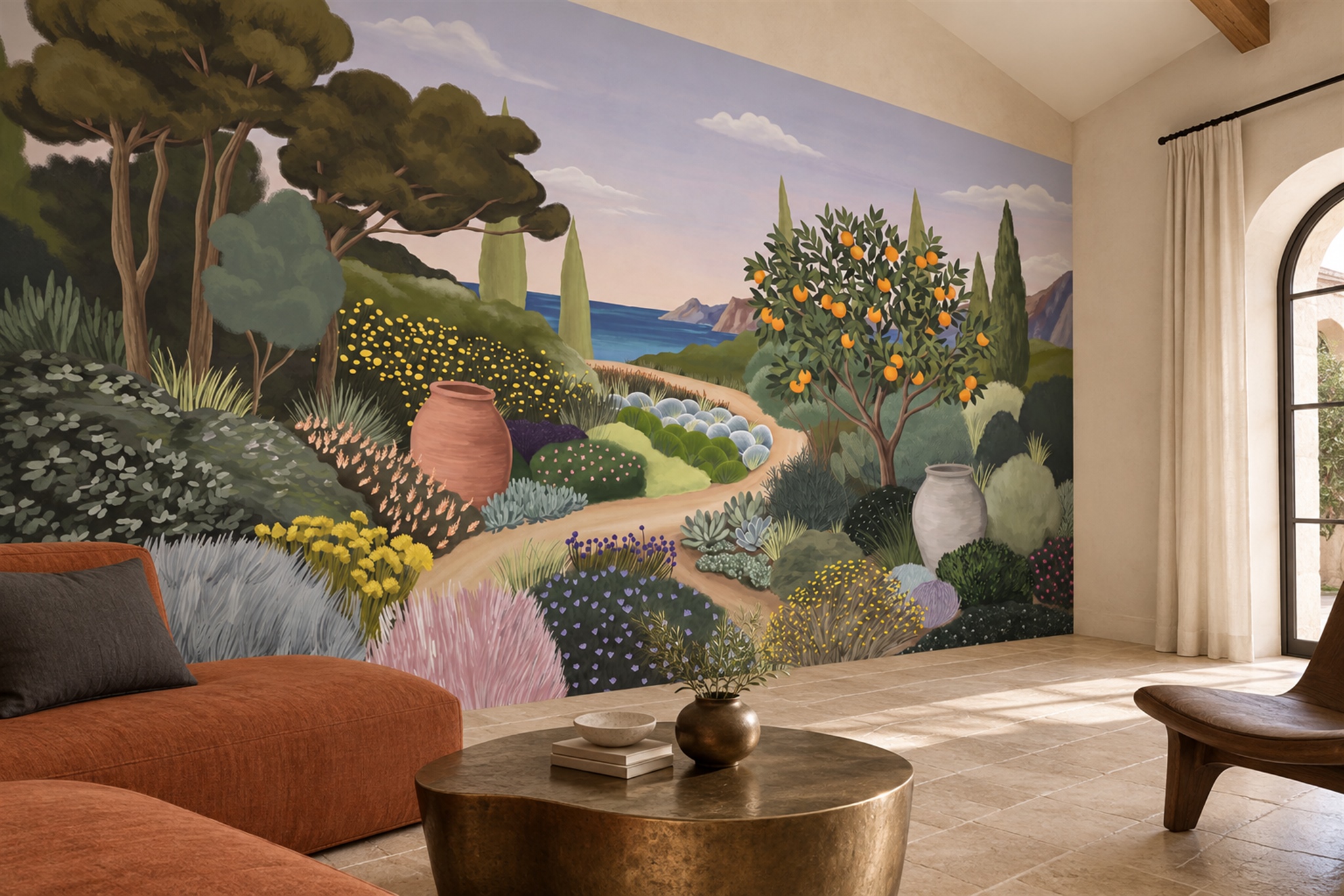 Green Garden Scenic Wallpaper Mural Accent-wall-wallpaper-murals, Peel-and-stick Finish