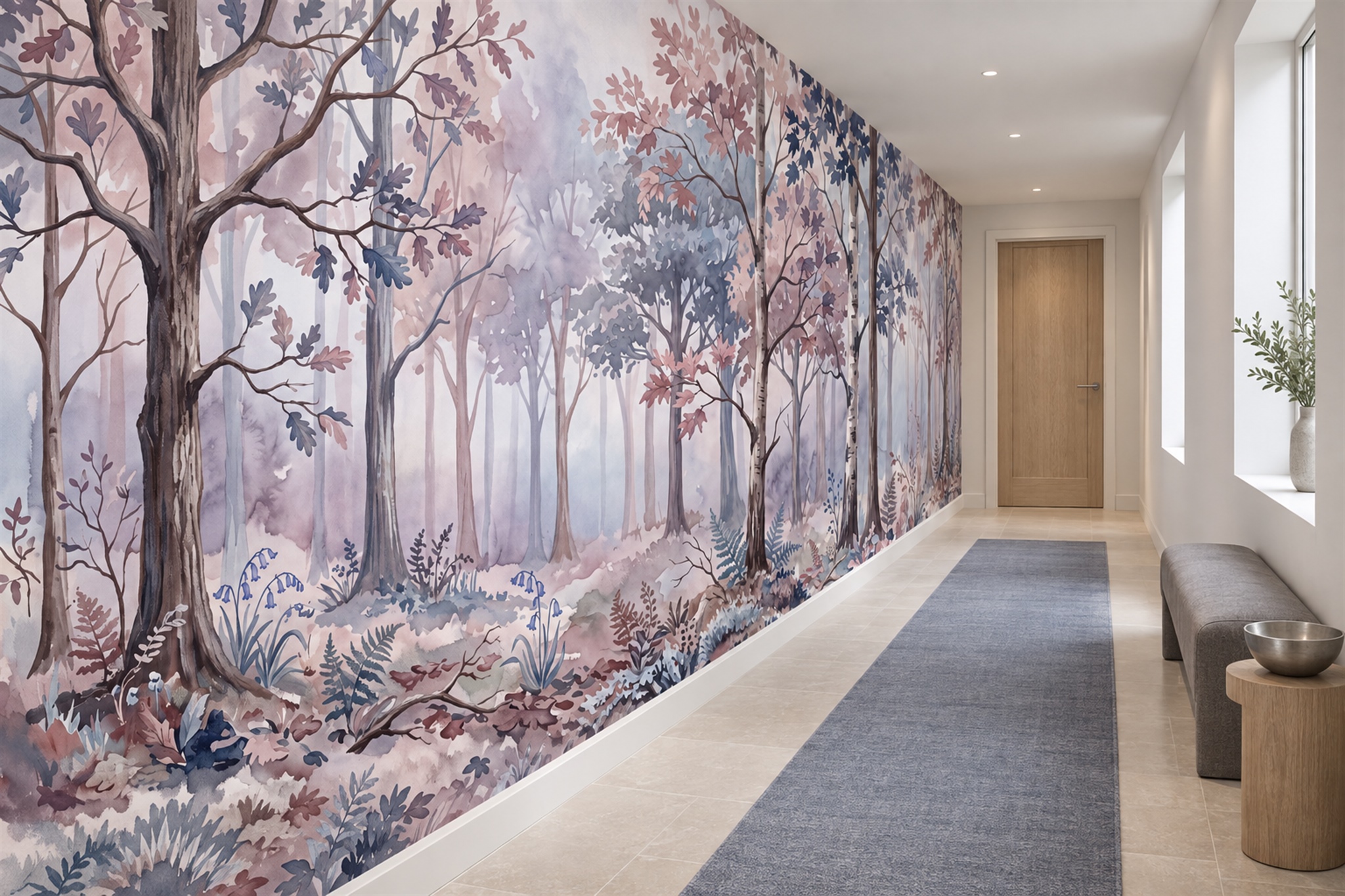 Lilac Forest Scenic Wallpaper Mural Hallway-wallpaper-murals, Peel-and-stick Finish