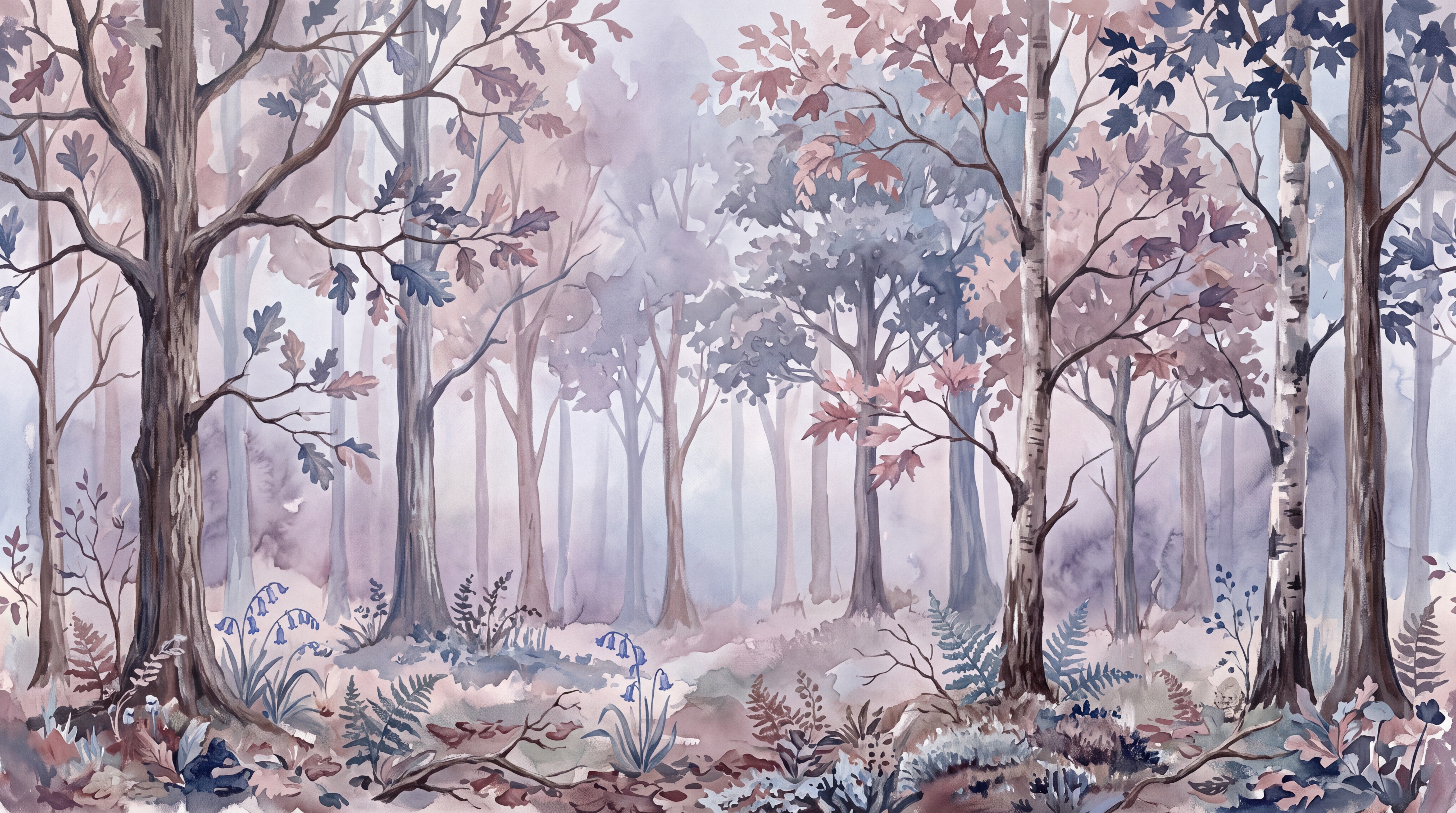 Lilac Forest Scenic Wallpaper Mural Bedroom-wallpaper-murals, Peel-and-stick Finish
