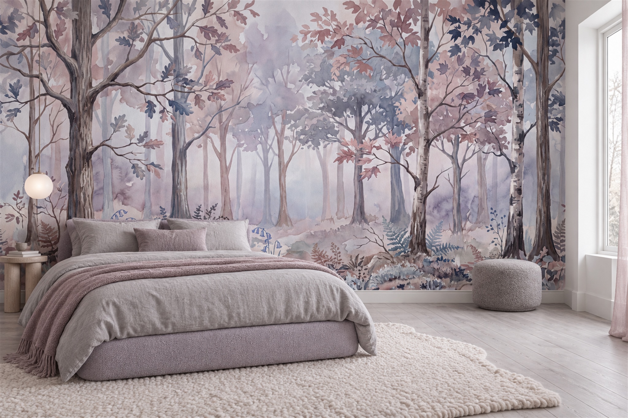 Lilac Forest Scenic Wallpaper Mural Bedroom-wallpaper-murals, Peel-and-stick Finish