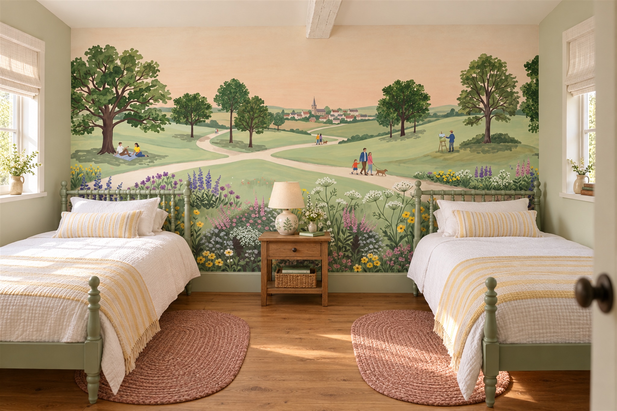 Green Meadow Scenic Wallpaper Mural Bedroom-wallpaper-murals, Peel-and-stick Finish