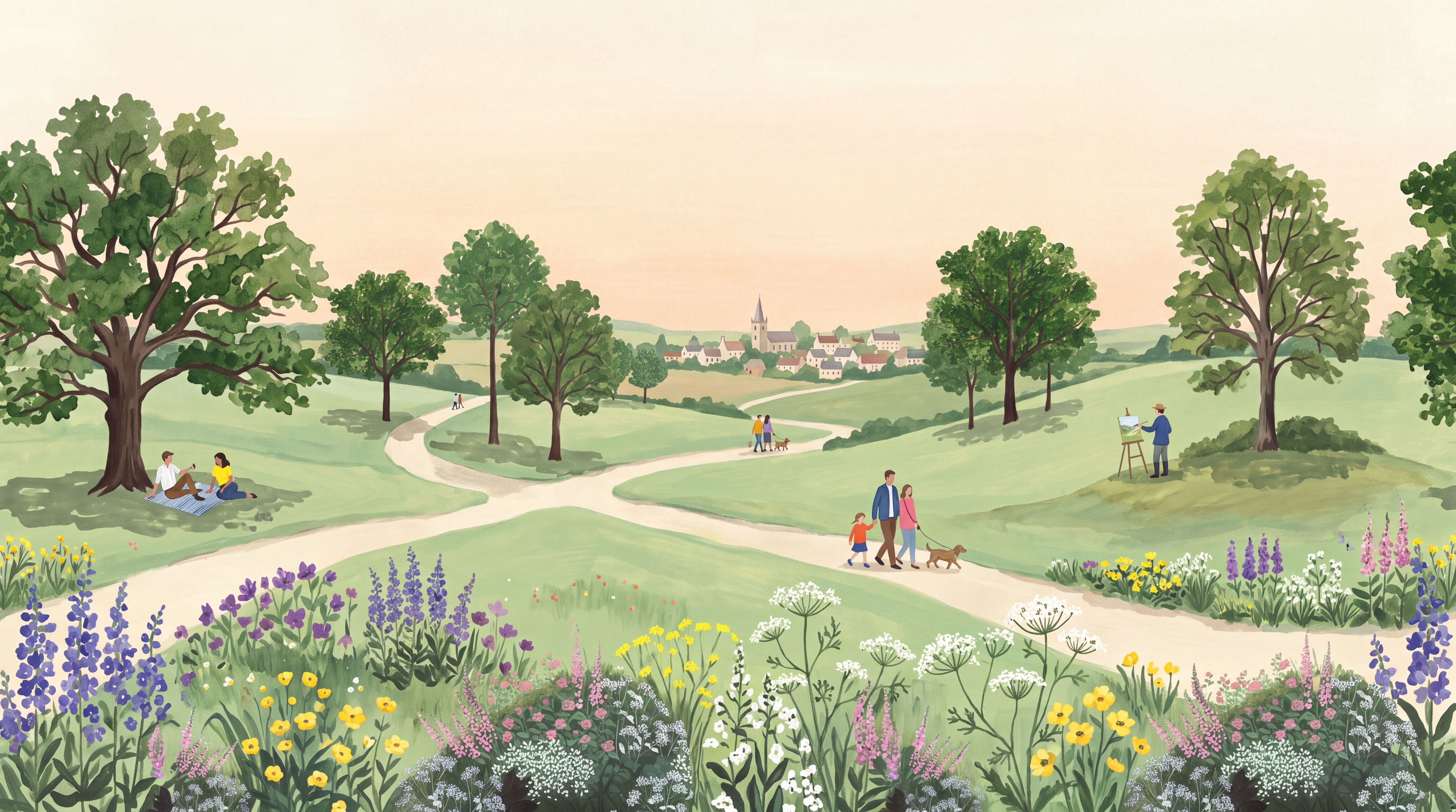 Green Meadow Scenic Wallpaper Mural, Peel-and-stick Finish