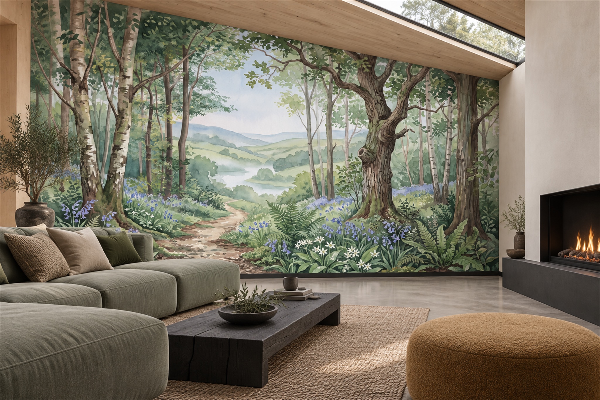 Green Misty Artful Wallpaper Mural Home-office-wallpaper-murals, Peel-and-stick Finish