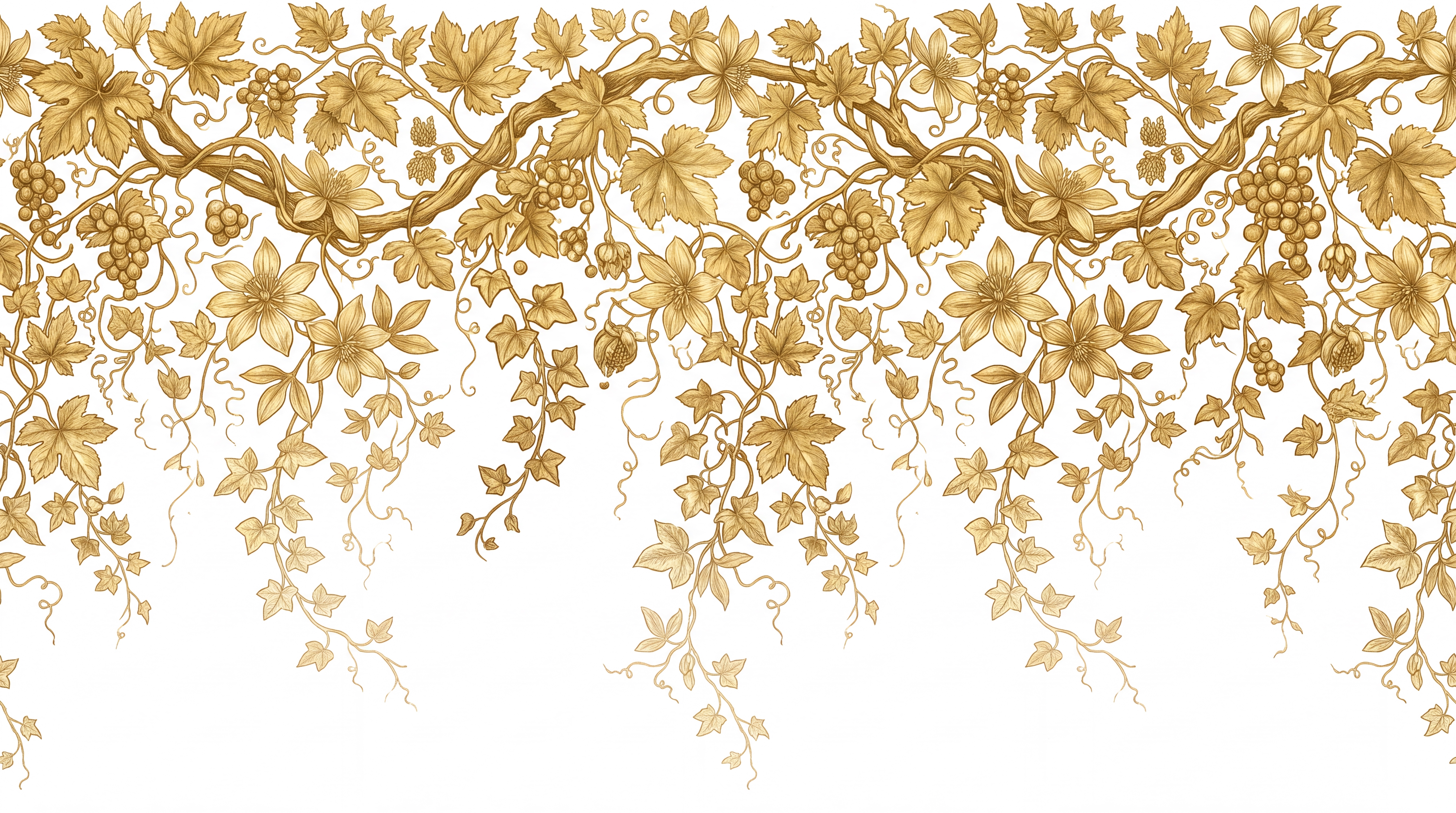 Gold Vine Botanical Wallpaper Mural Bedroom-wallpaper-murals, Peel-and-stick Finish