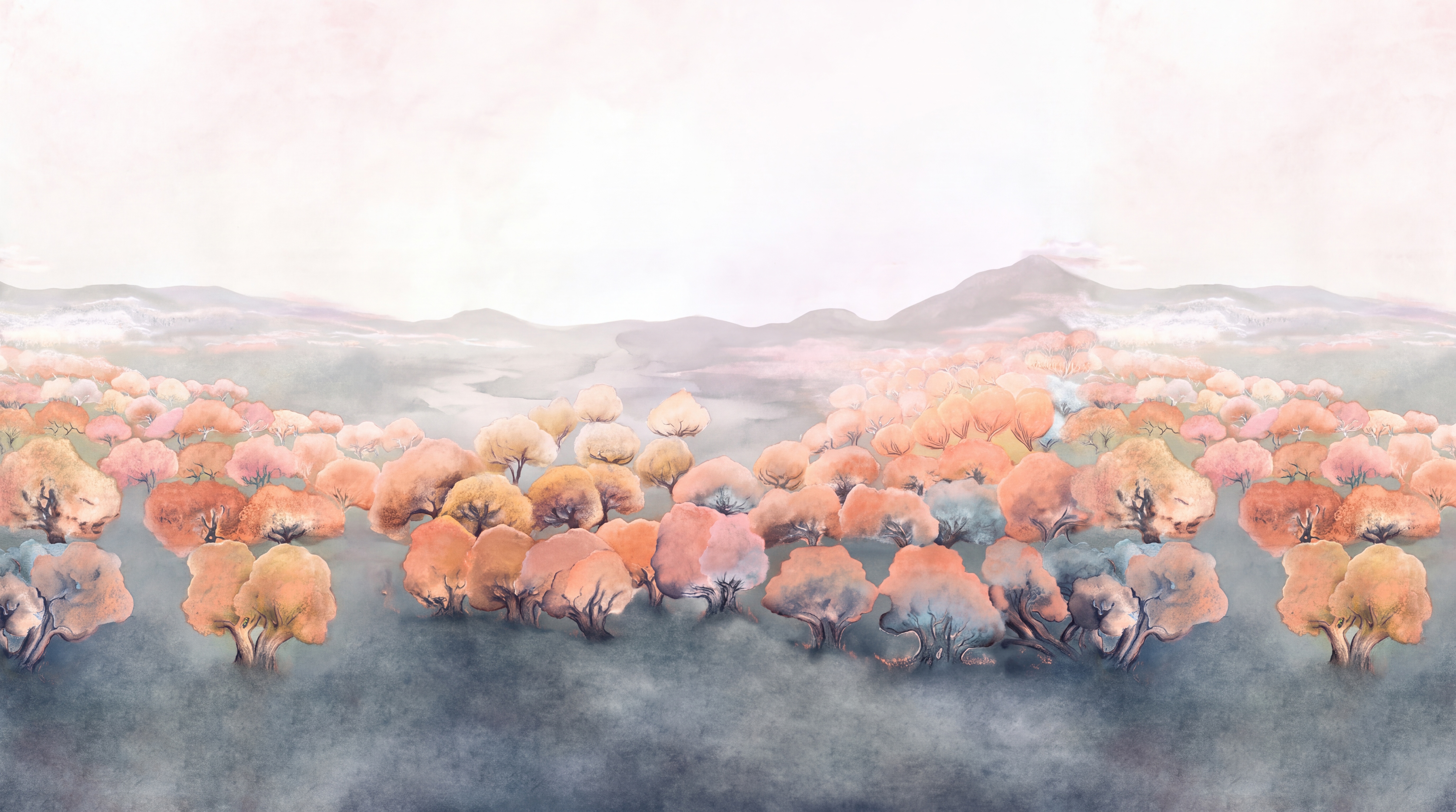 Peach Trees Scenic Wallpaper Mural, Peel-and-stick Finish