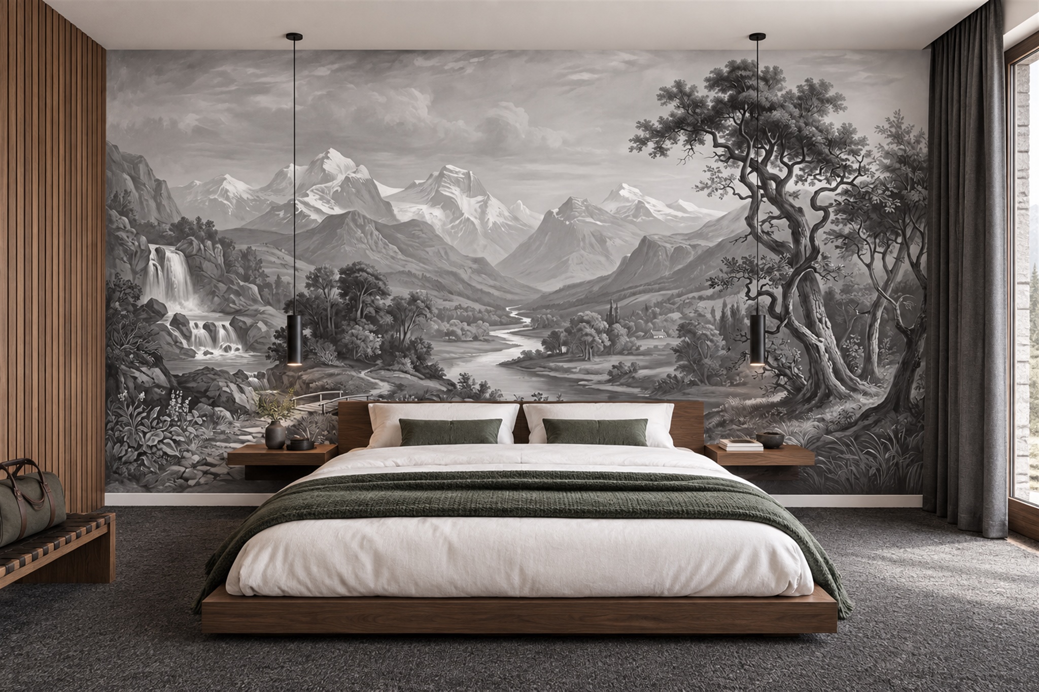 Grey Mountain Scenic Decorative Wallpaper Mural Bedroom-wallpaper-murals, Peel-and-stick Finish