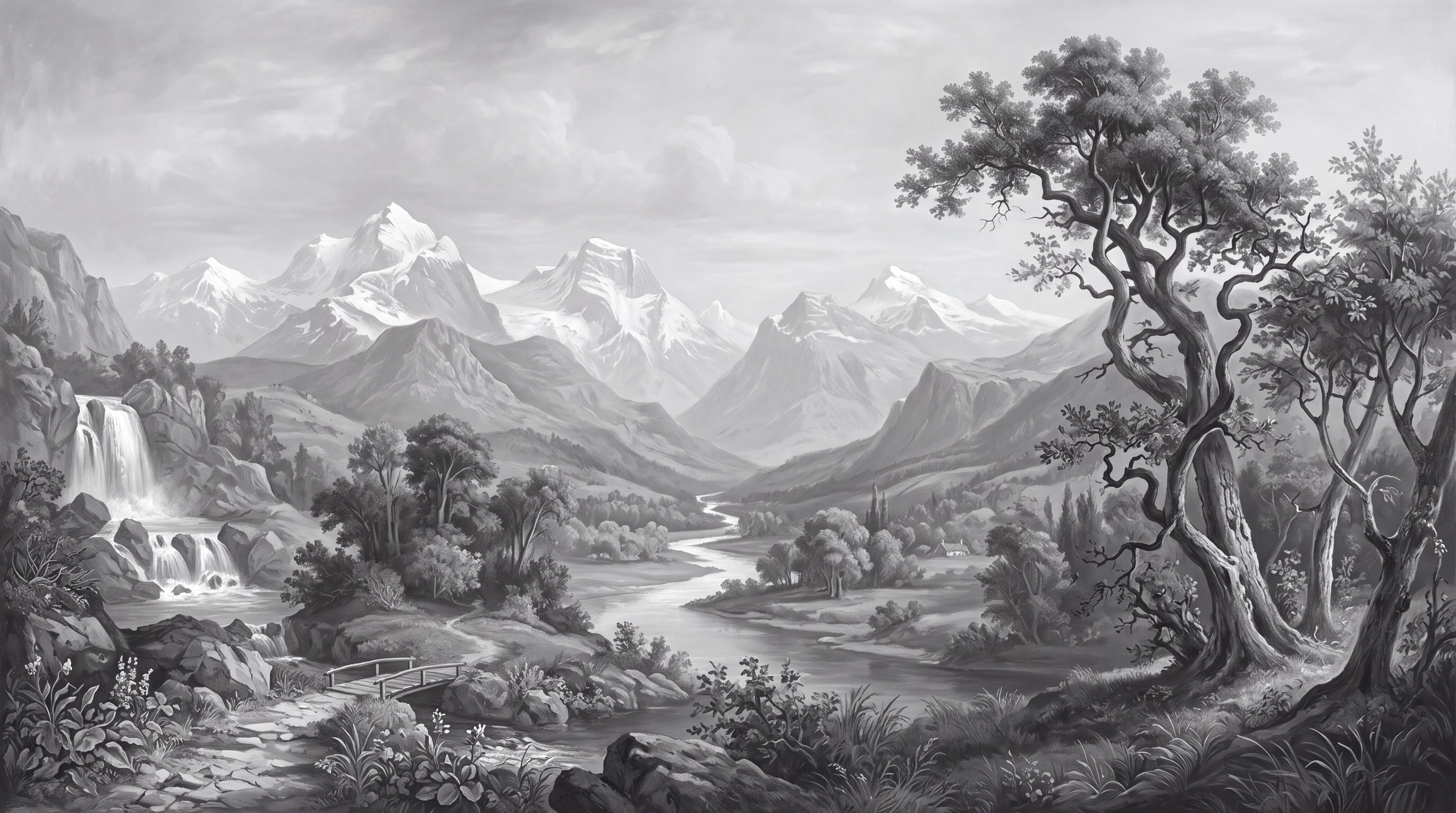 Grey Mountain Scenic Decorative Wallpaper Mural, Peel-and-stick Finish