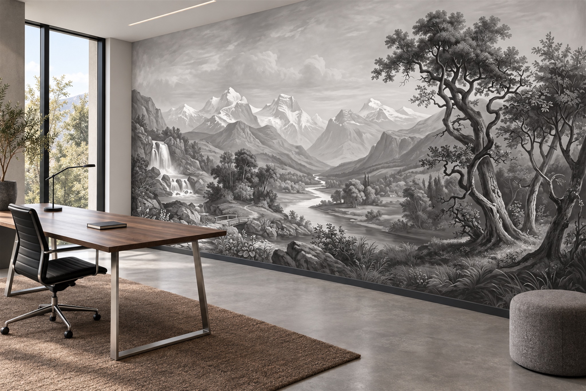 Grey Mountain Scenic Decorative Wallpaper Mural Living-room-wallpaper-murals, Peel-and-stick Finish