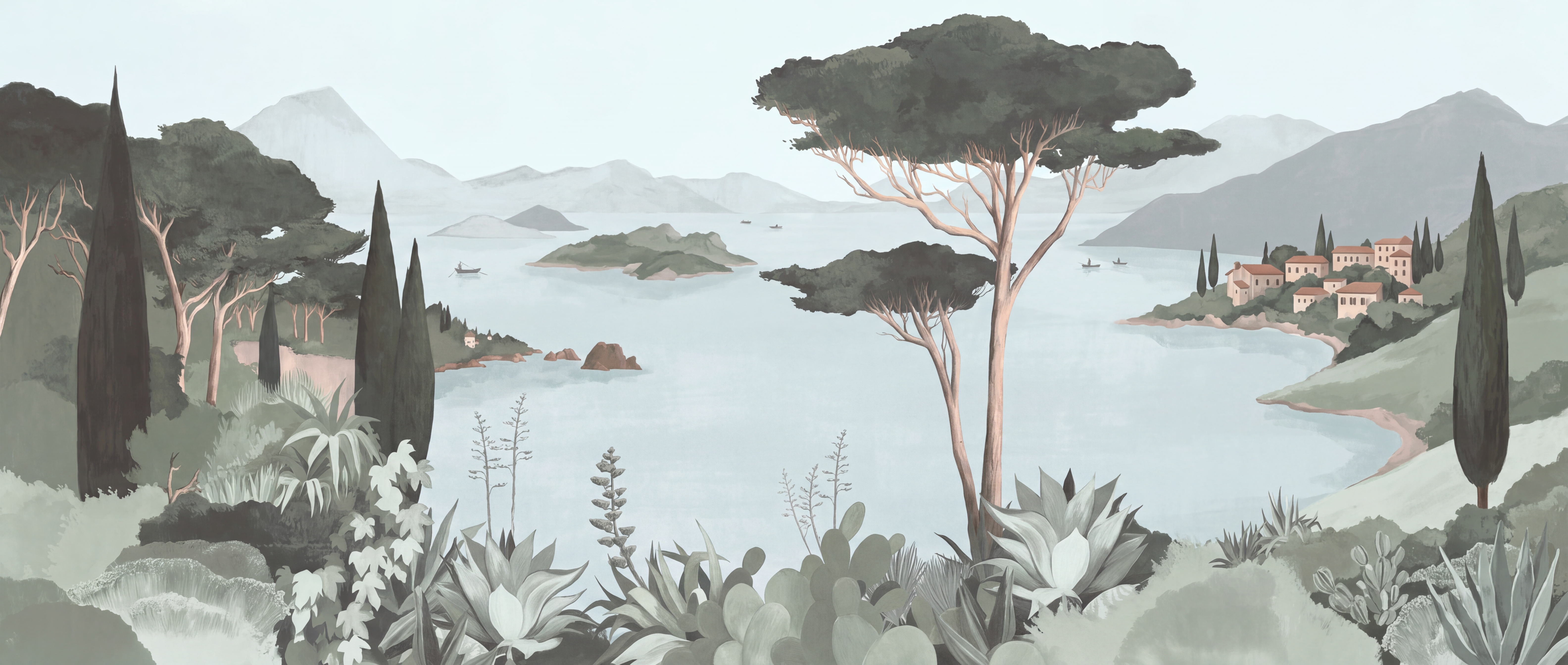 Sage Scenic Scenic Lake Wallpaper Mural, Peel-and-stick Finish