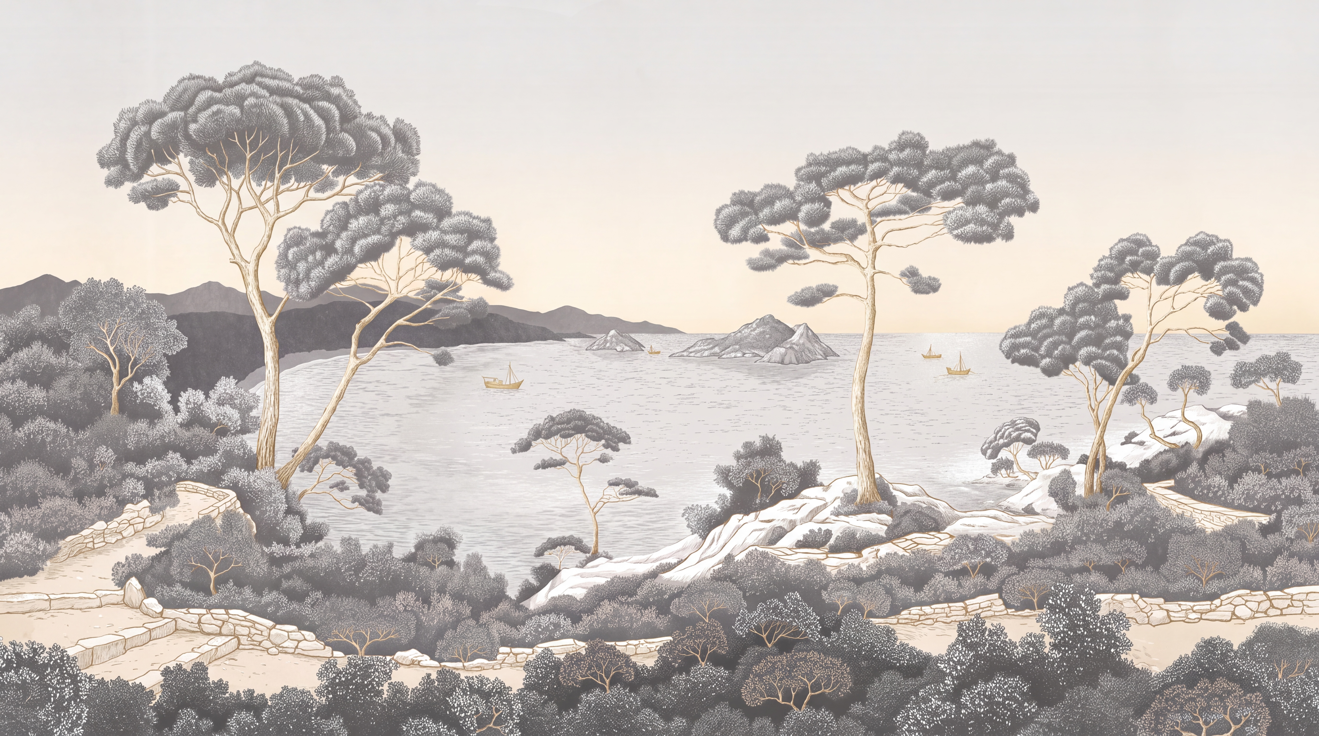 Grey Misty Artful Wallpaper Mural, Peel-and-stick Finish