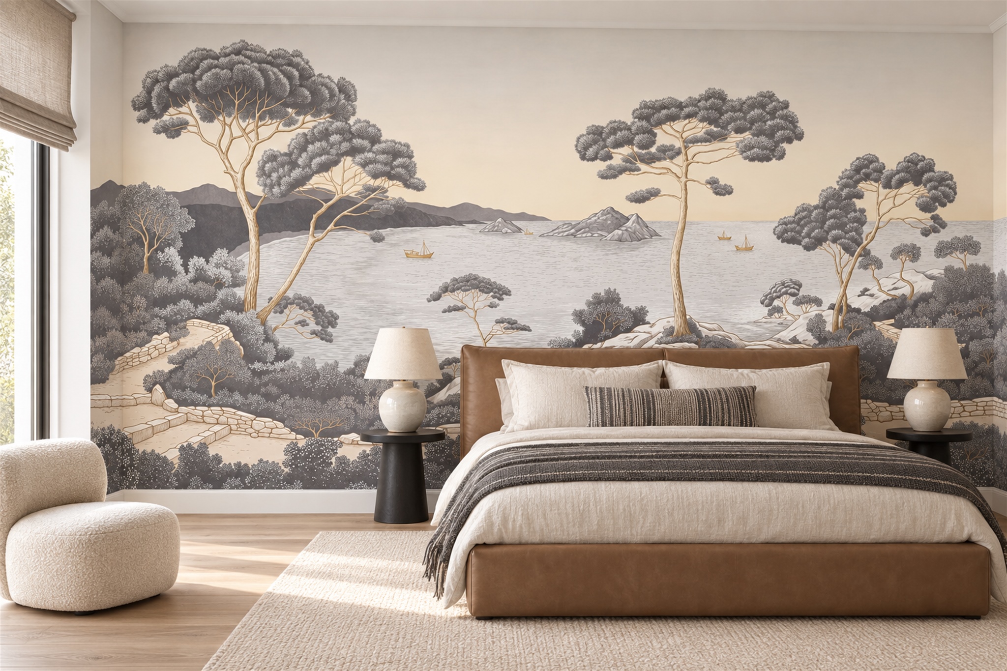 Grey Misty Artful Wallpaper Mural Bedroom-wallpaper-murals, Peel-and-stick Finish