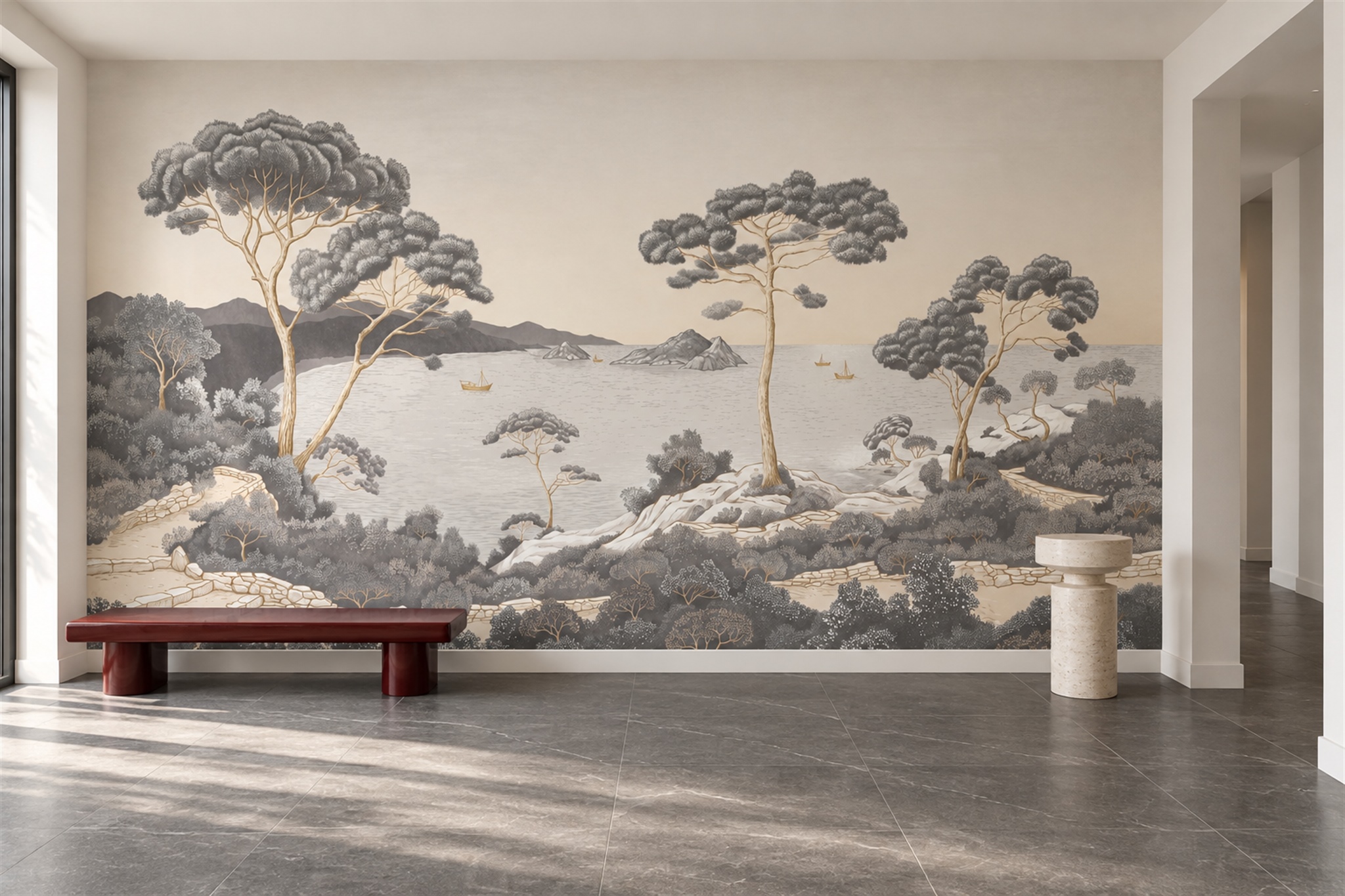Grey Misty Artful Wallpaper Mural Bedroom-wallpaper-murals, Peel-and-stick Finish