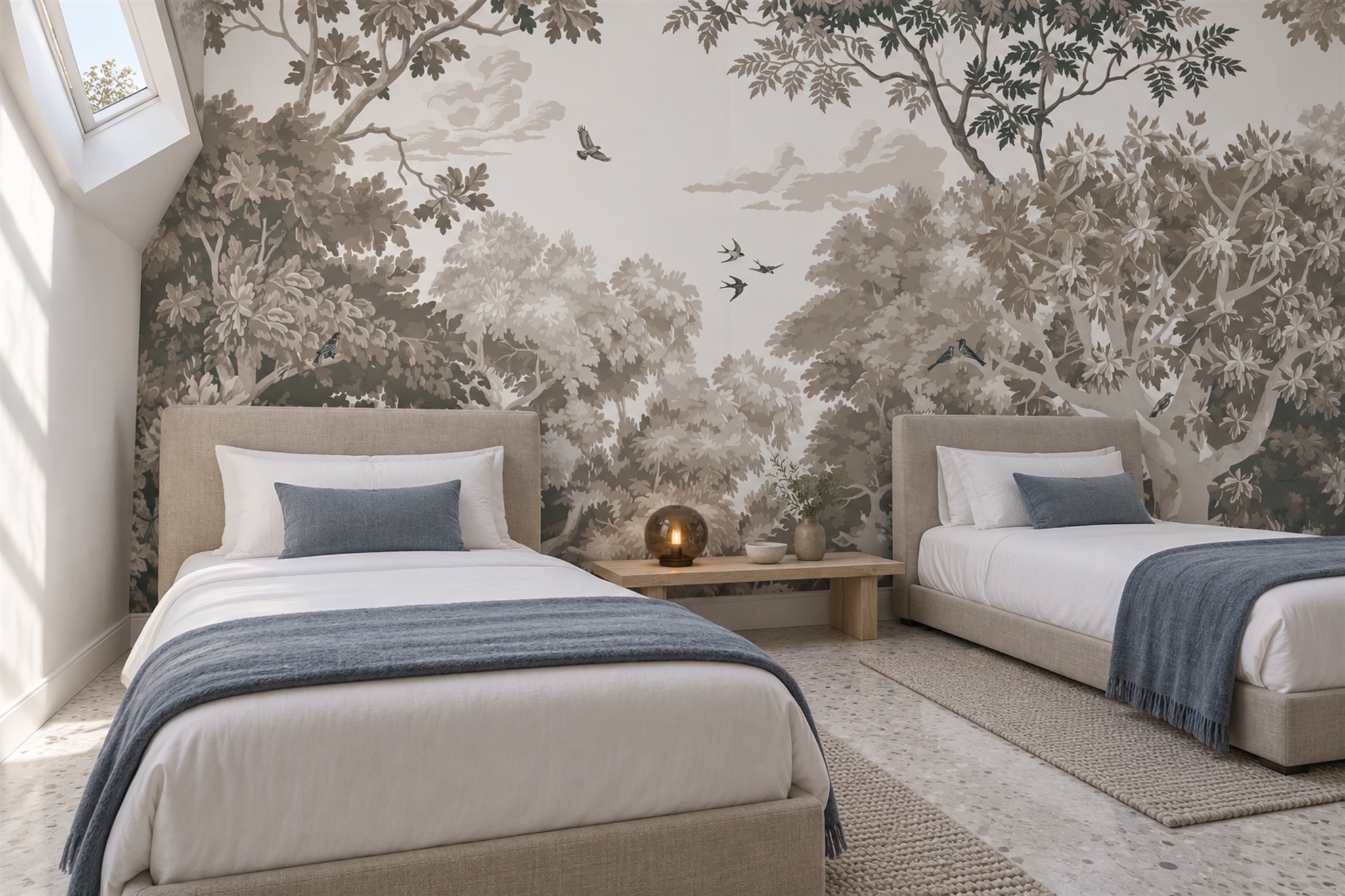 Taupe Pattern Decorative Painterly Wallpaper Mural Bedroom-wallpaper-murals, Peel-and-stick Finish