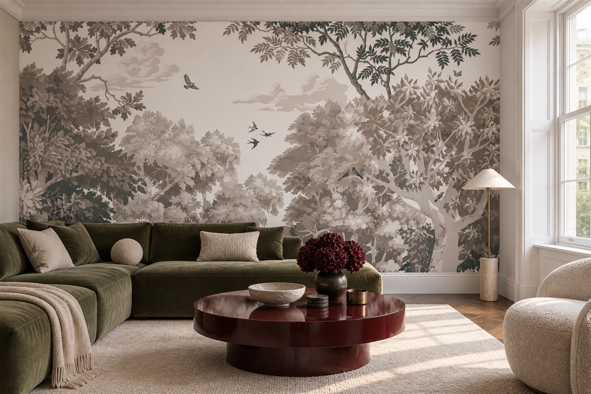 Taupe Pattern Decorative Painterly Wallpaper Mural Accent-wall-wallpaper-murals, Peel-and-stick Finish