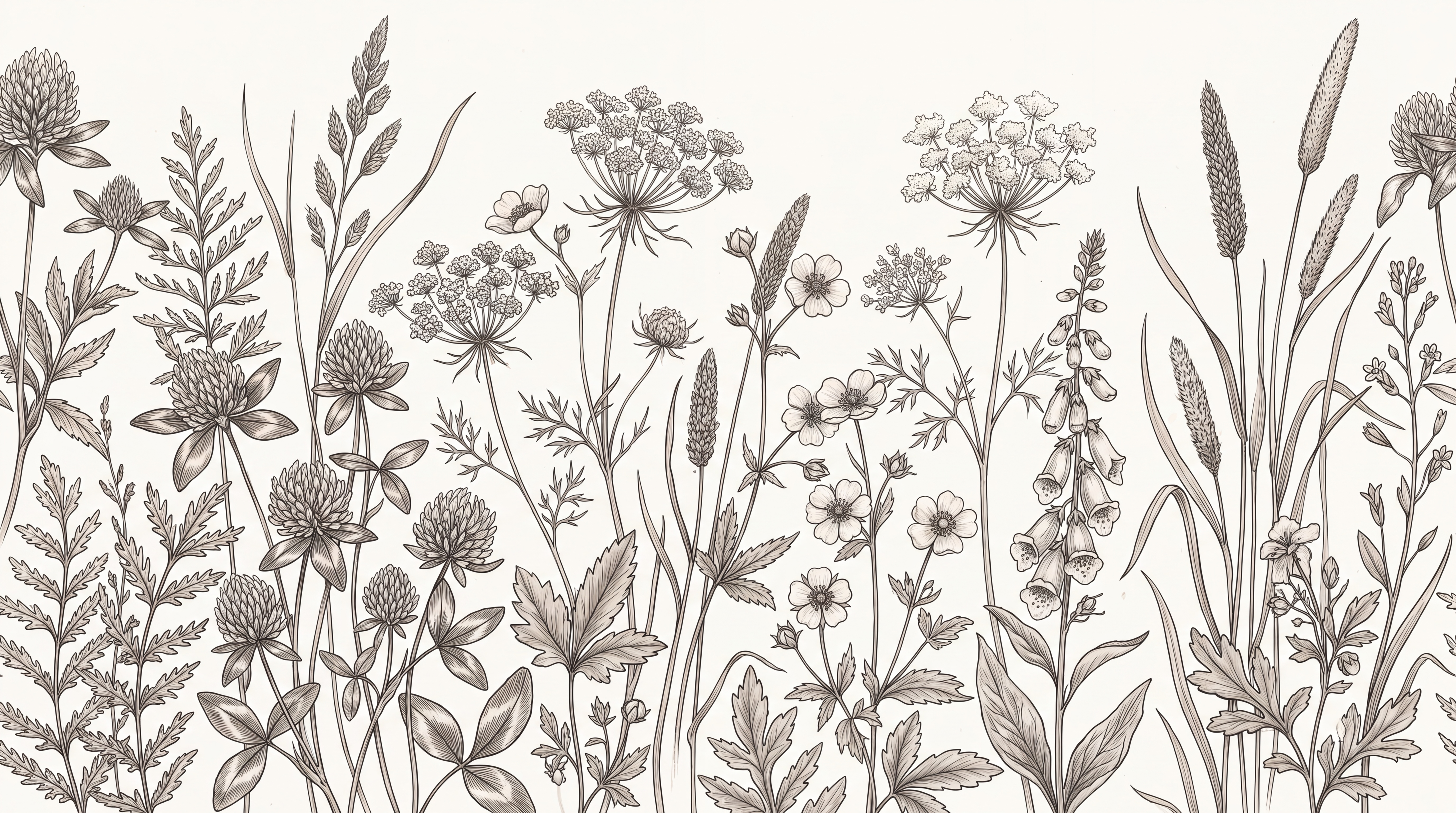 Taupe Botanical Botanical Wallpaper Mural, Peel-and-stick Finish
