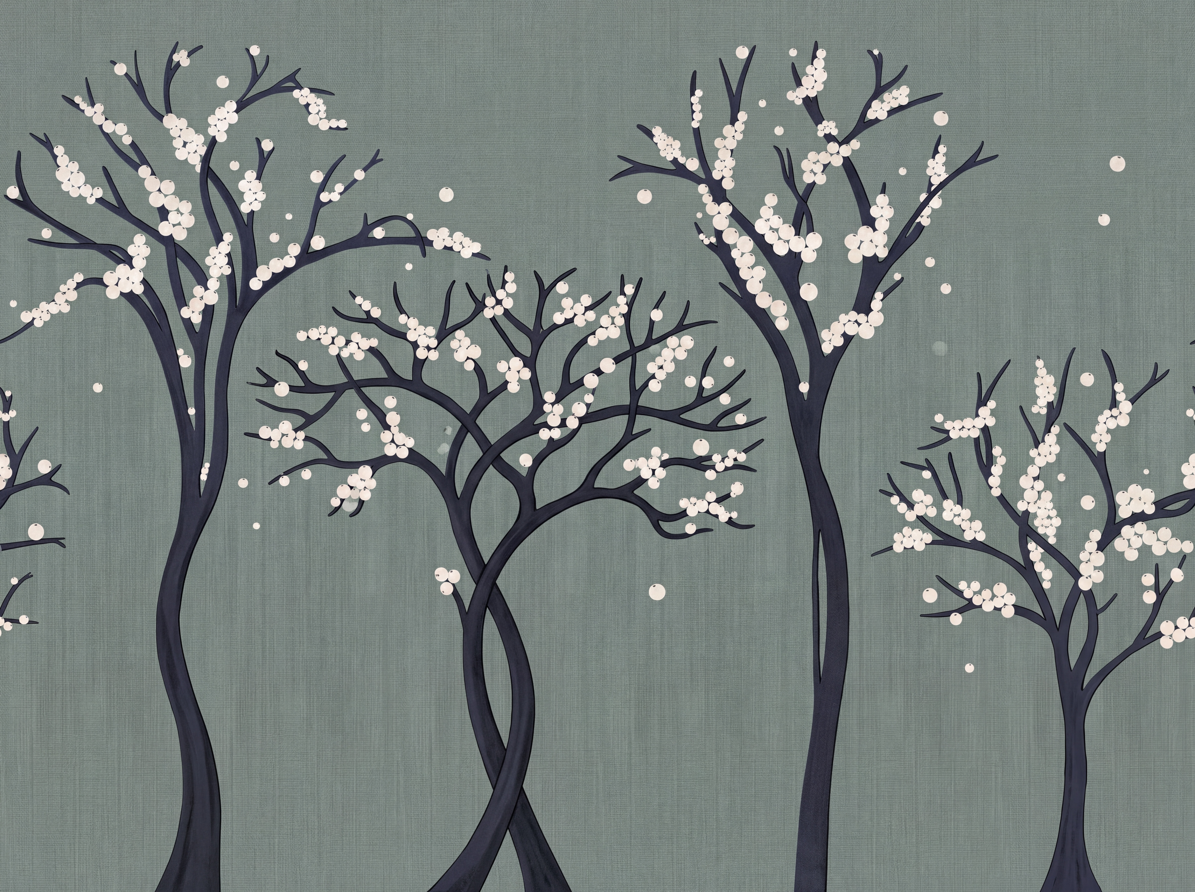 Sage Blossom Botanical Wallpaper Mural, Peel-and-stick Finish