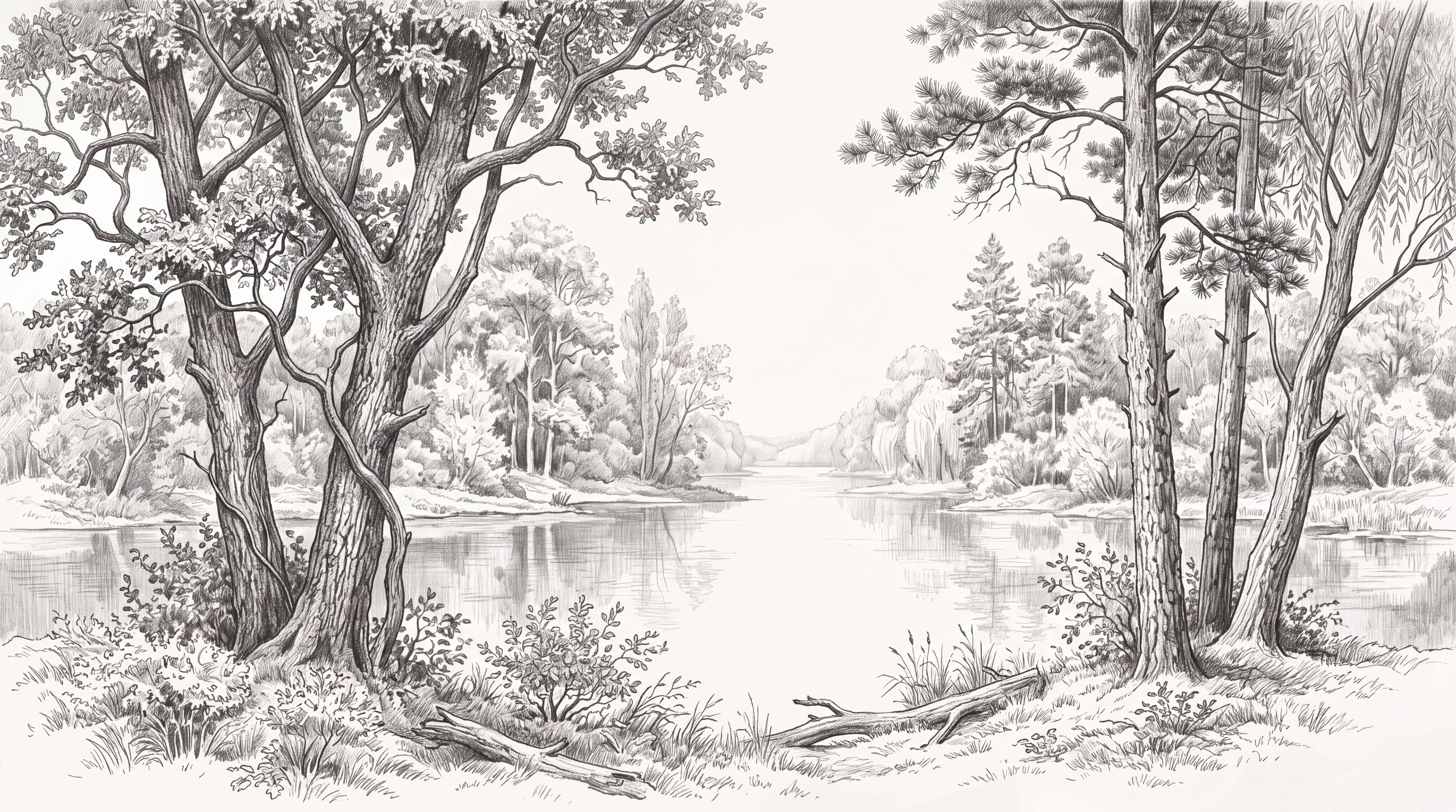 Grey River Scenic Wallpaper Mural, Peel-and-stick Finish