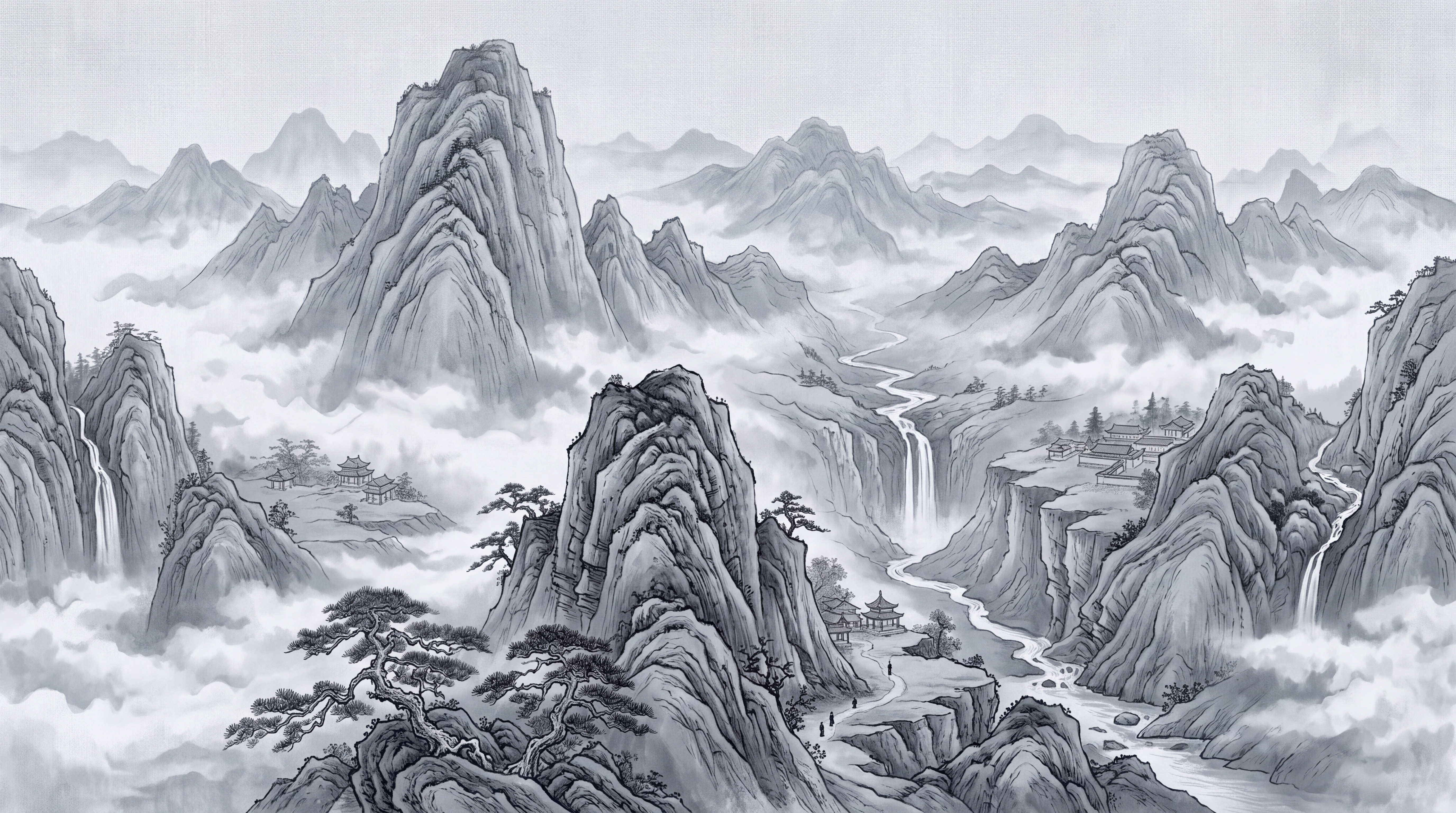 Grey Pattern Decorative Painterly Wallpaper Mural, Peel-and-stick Finish