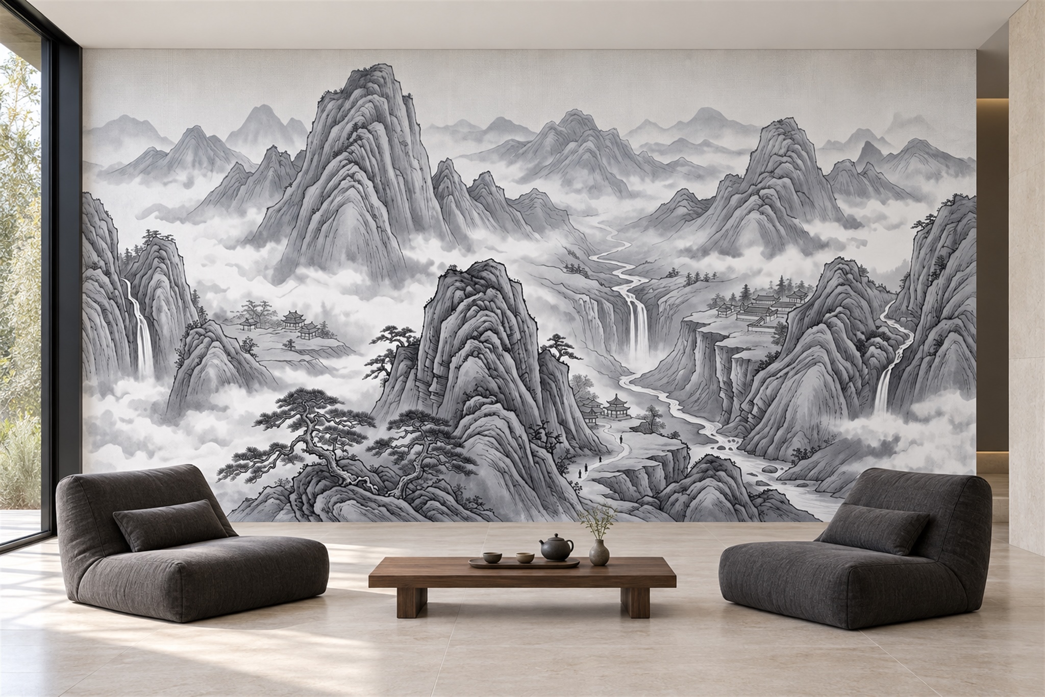 Grey Pattern Decorative Painterly Wallpaper Mural Accent-wall-wallpaper-murals, Peel-and-stick Finish