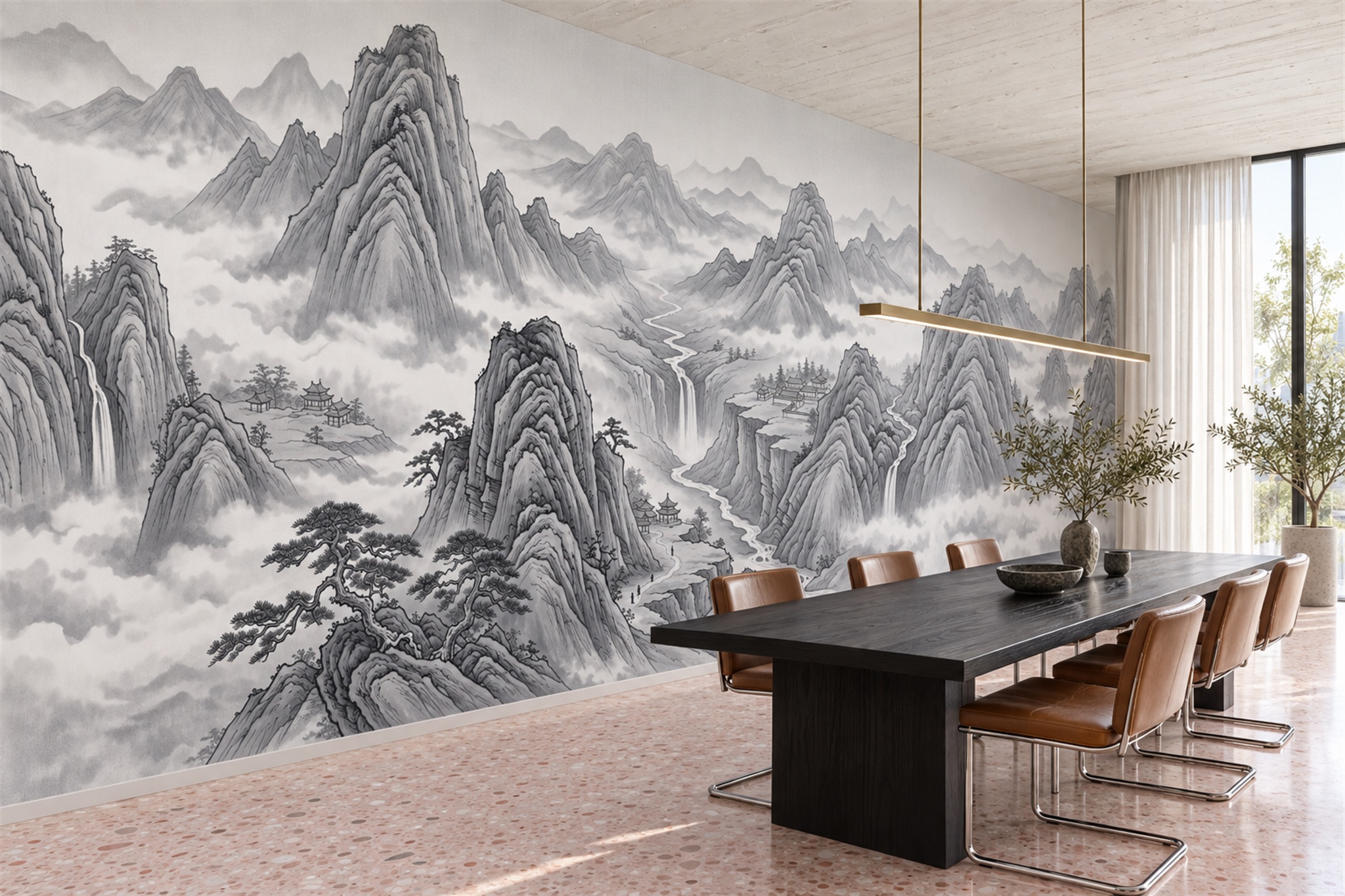 Grey Pattern Decorative Painterly Wallpaper Mural Dining-room-wallpaper-murals, Peel-and-stick Finish