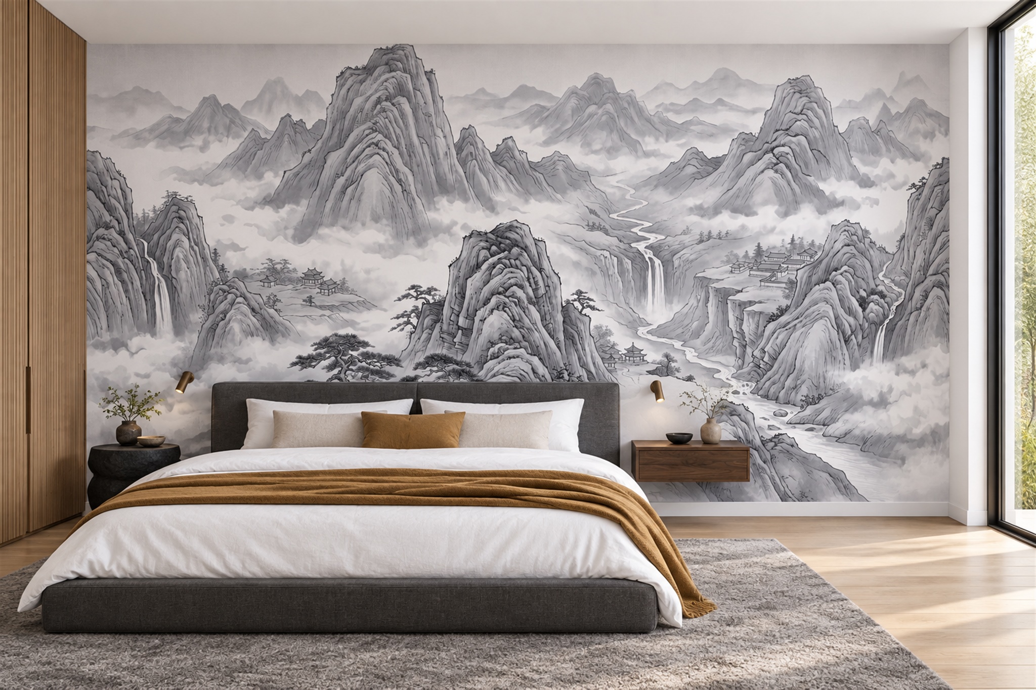 Grey Pattern Decorative Painterly Wallpaper Mural Dining-room-wallpaper-murals, Peel-and-stick Finish